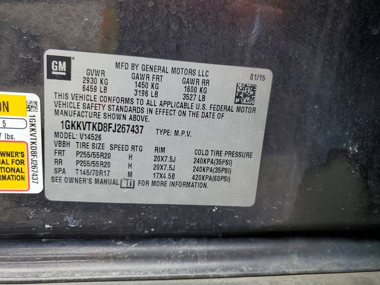 2015 Gmc Acadia Denali Gray vin: 1GKKVTKD8FJ267437