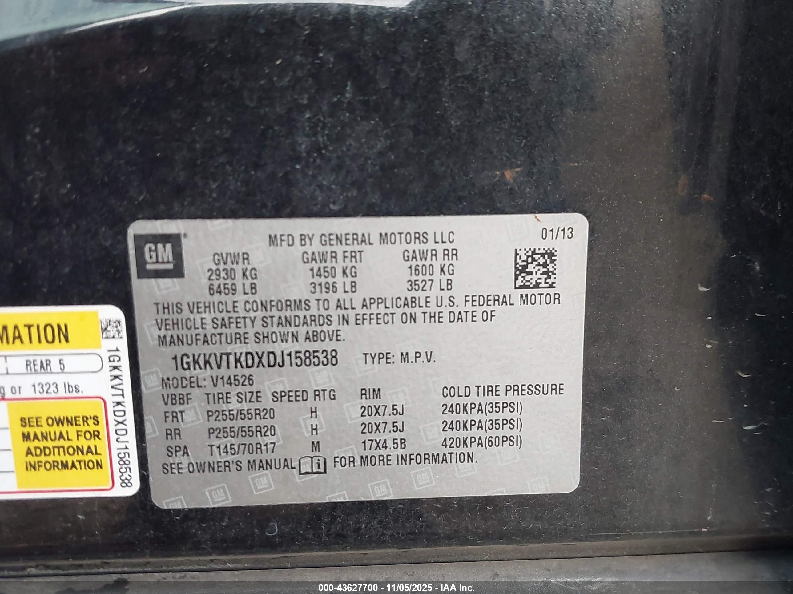 2013 Gmc Acadia Denali Black vin: 1GKKVTKDXDJ158538