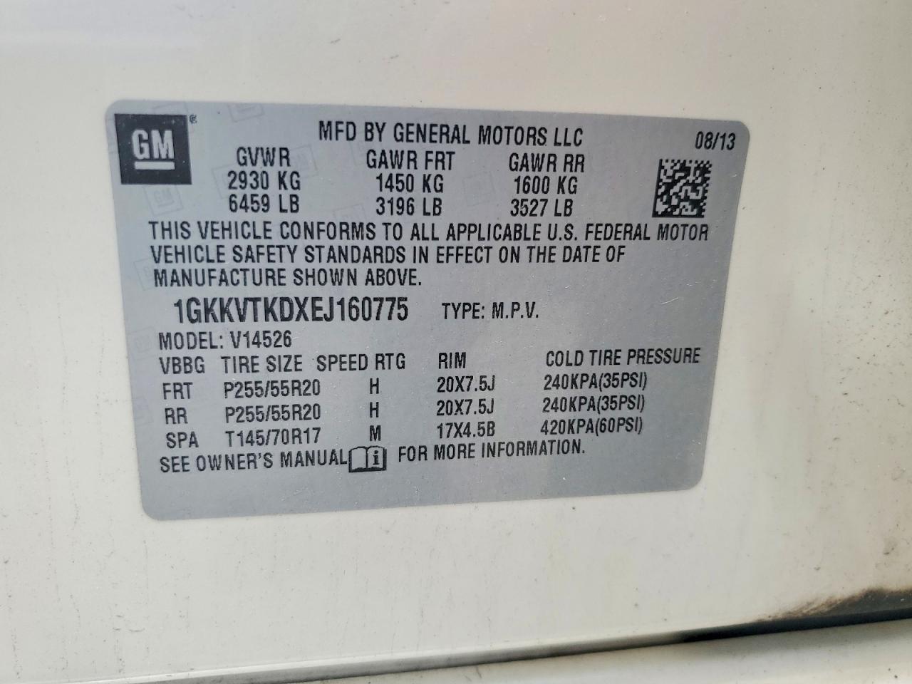 2014 Gmc Acadia Denali White vin: 1GKKVTKDXEJ160775