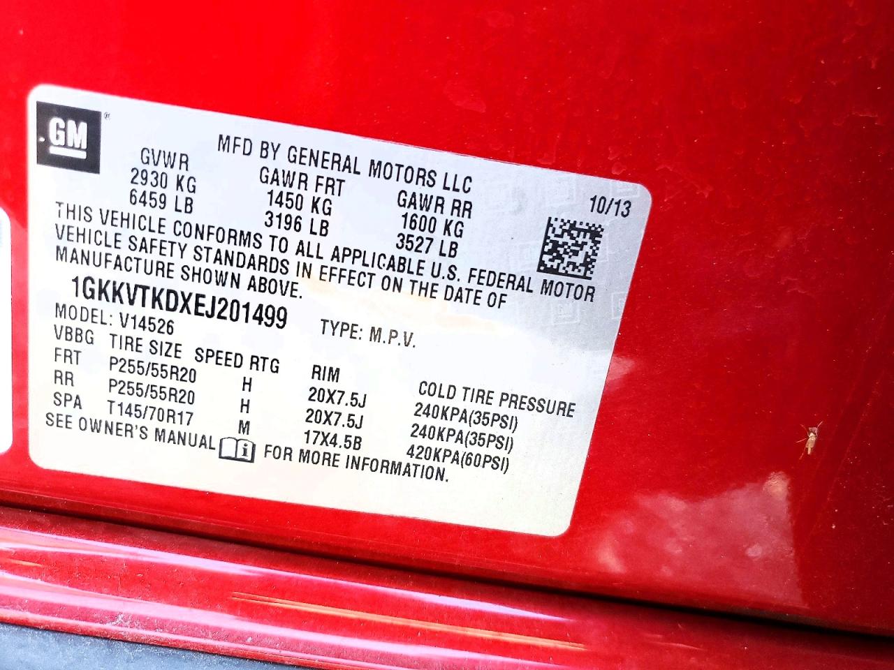 2014 Gmc Acadia Denali Red vin: 1GKKVTKDXEJ201499