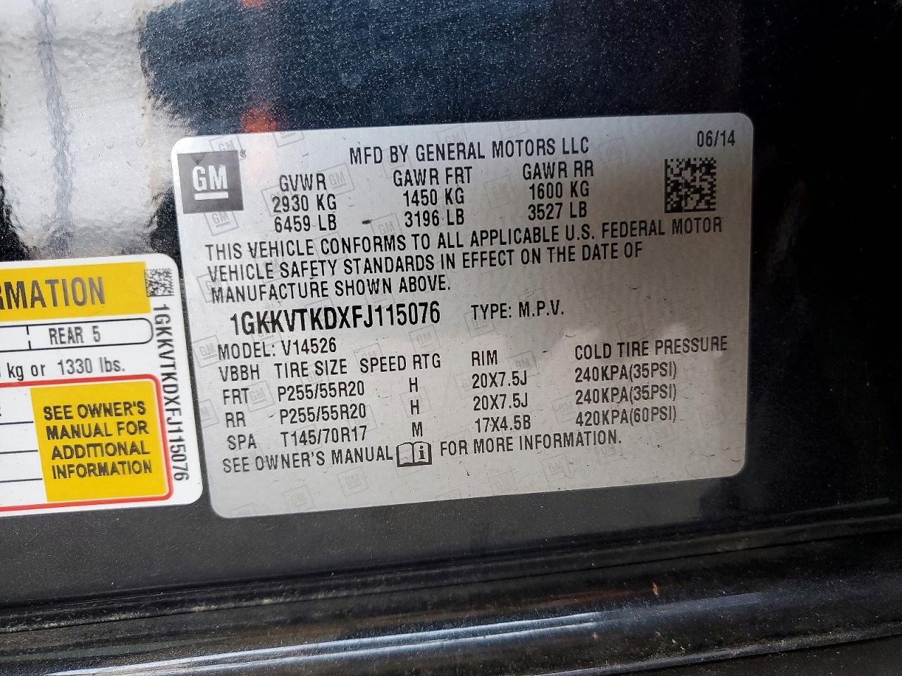 2015 Gmc Acadia Denali Black vin: 1GKKVTKDXFJ115076