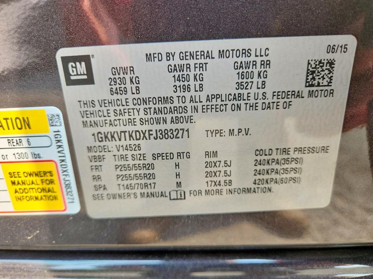 2015 Gmc Acadia Denali Charcoal vin: 1GKKVTKDXFJ383271