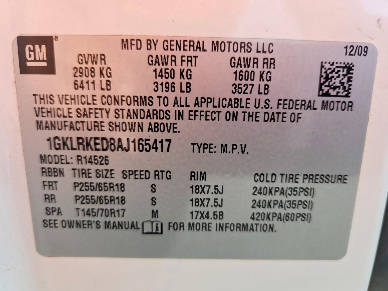 2010 Gmc Acadia Sl White vin: 1GKLRKED8AJ165417