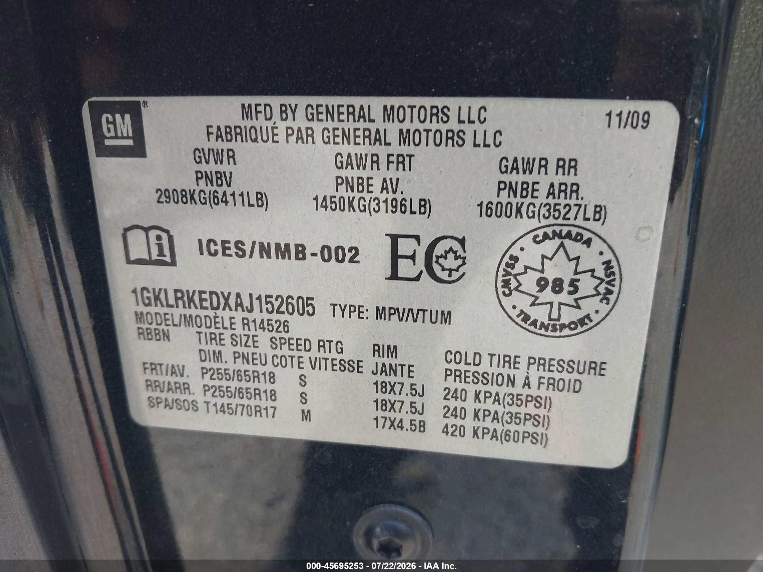 2010 Gmc Acadia Sl Black vin: 1GKLRKEDXAJ152605