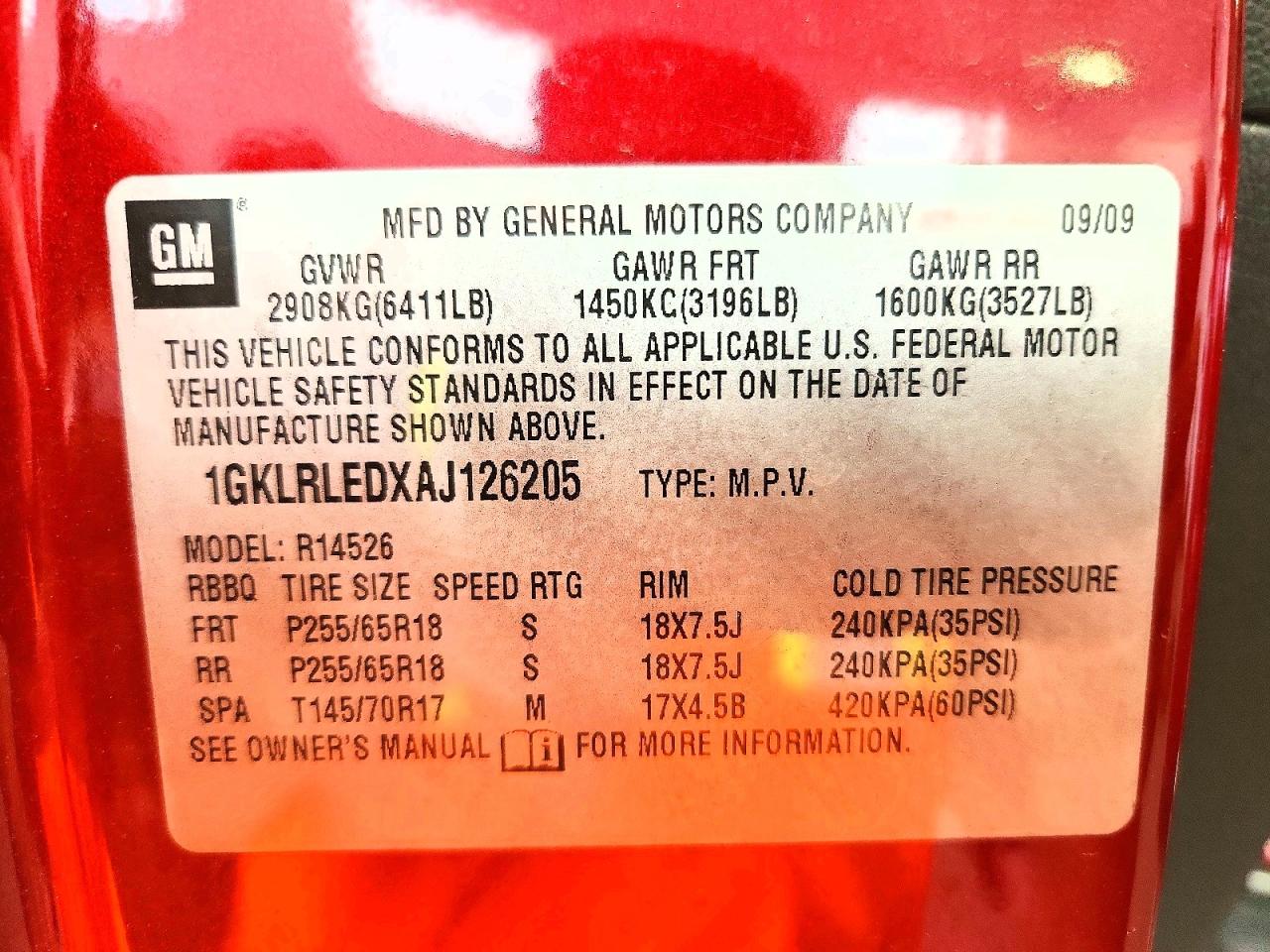 2010 Gmc Acadia Sle Red vin: 1GKLRLEDXAJ126205