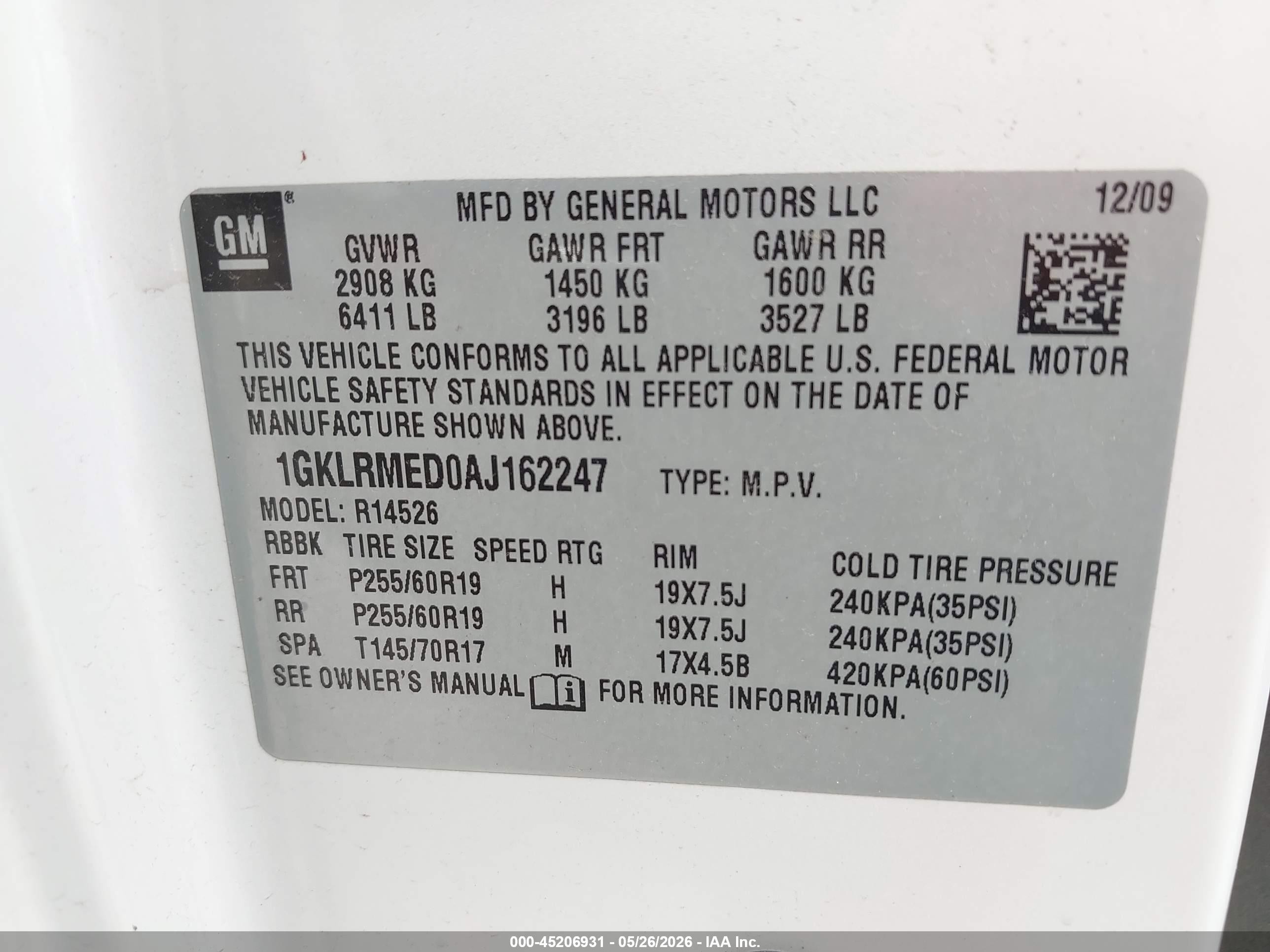 2010 Gmc Acadia Slt-1 White vin: 1GKLRMED0AJ162247