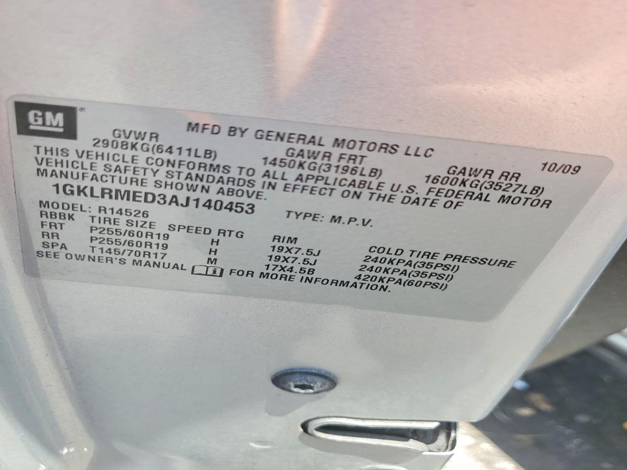 2010 Gmc Acadia Slt-1 Silver vin: 1GKLRMED3AJ140453