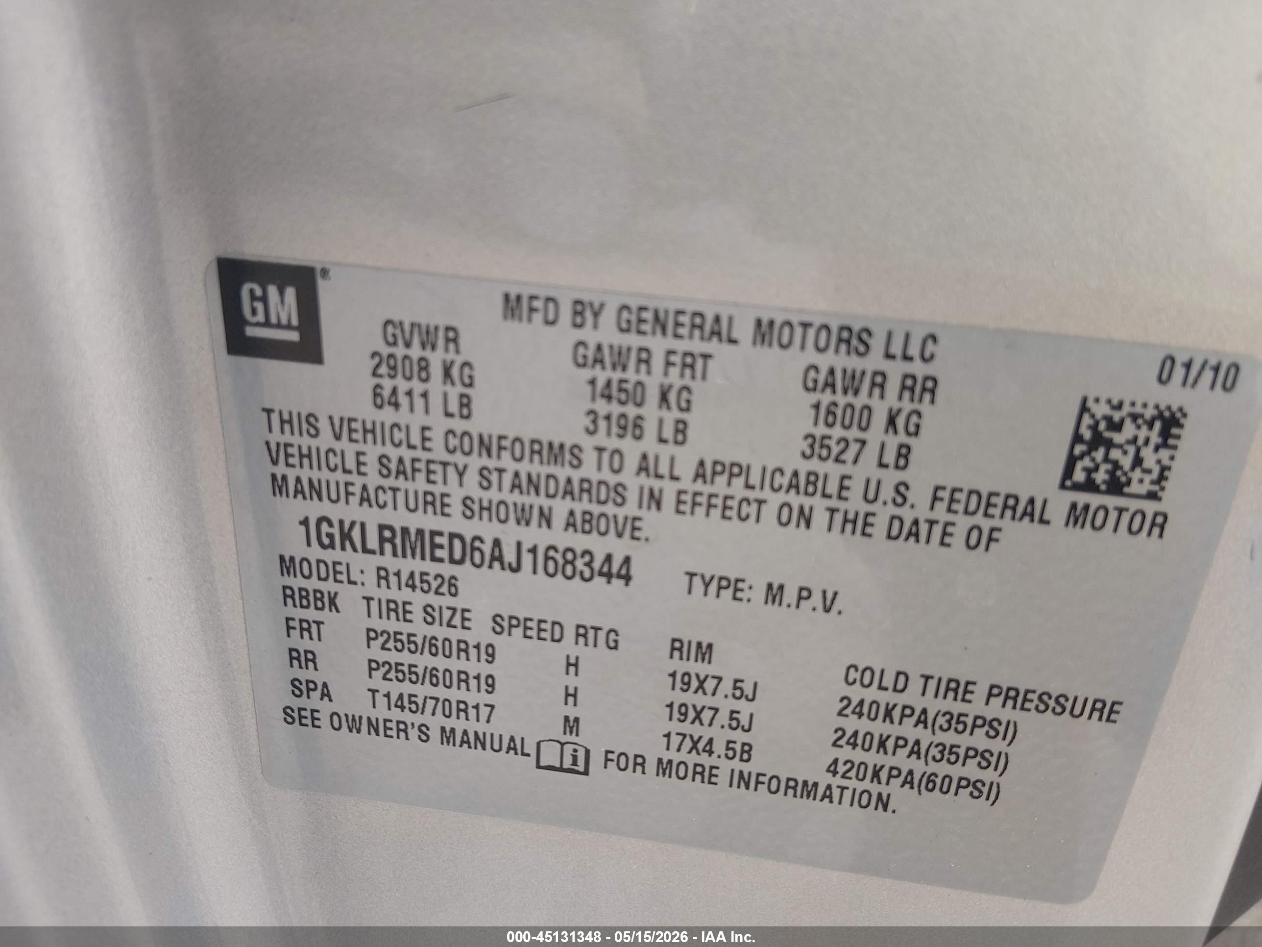 2010 Gmc Acadia Slt-1 Tan vin: 1GKLRMED6AJ168344