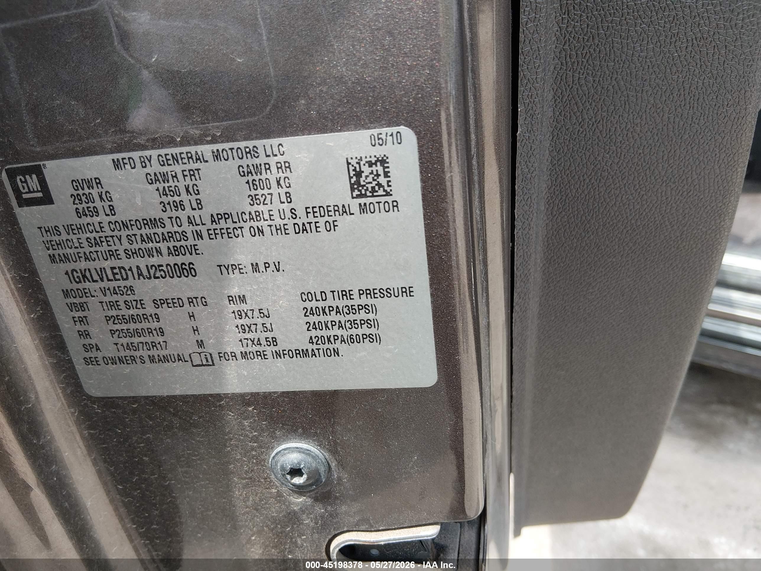 2010 Gmc Acadia Sle Champagne vin: 1GKLVLED1AJ250066