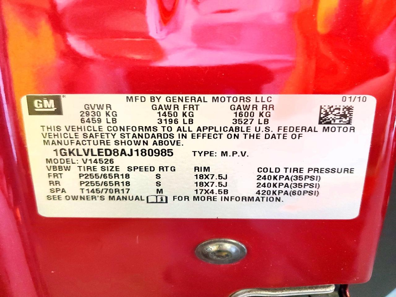 2010 Gmc Acadia Sle Maroon vin: 1GKLVLED8AJ180985