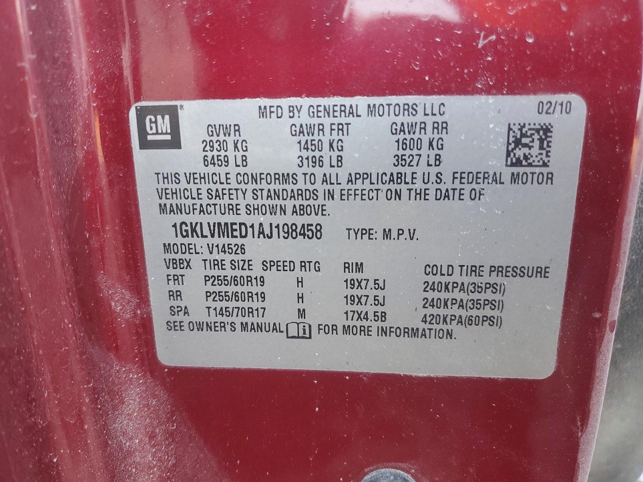 2010 Gmc Acadia Slt-1 Burgundy vin: 1GKLVMED1AJ198458