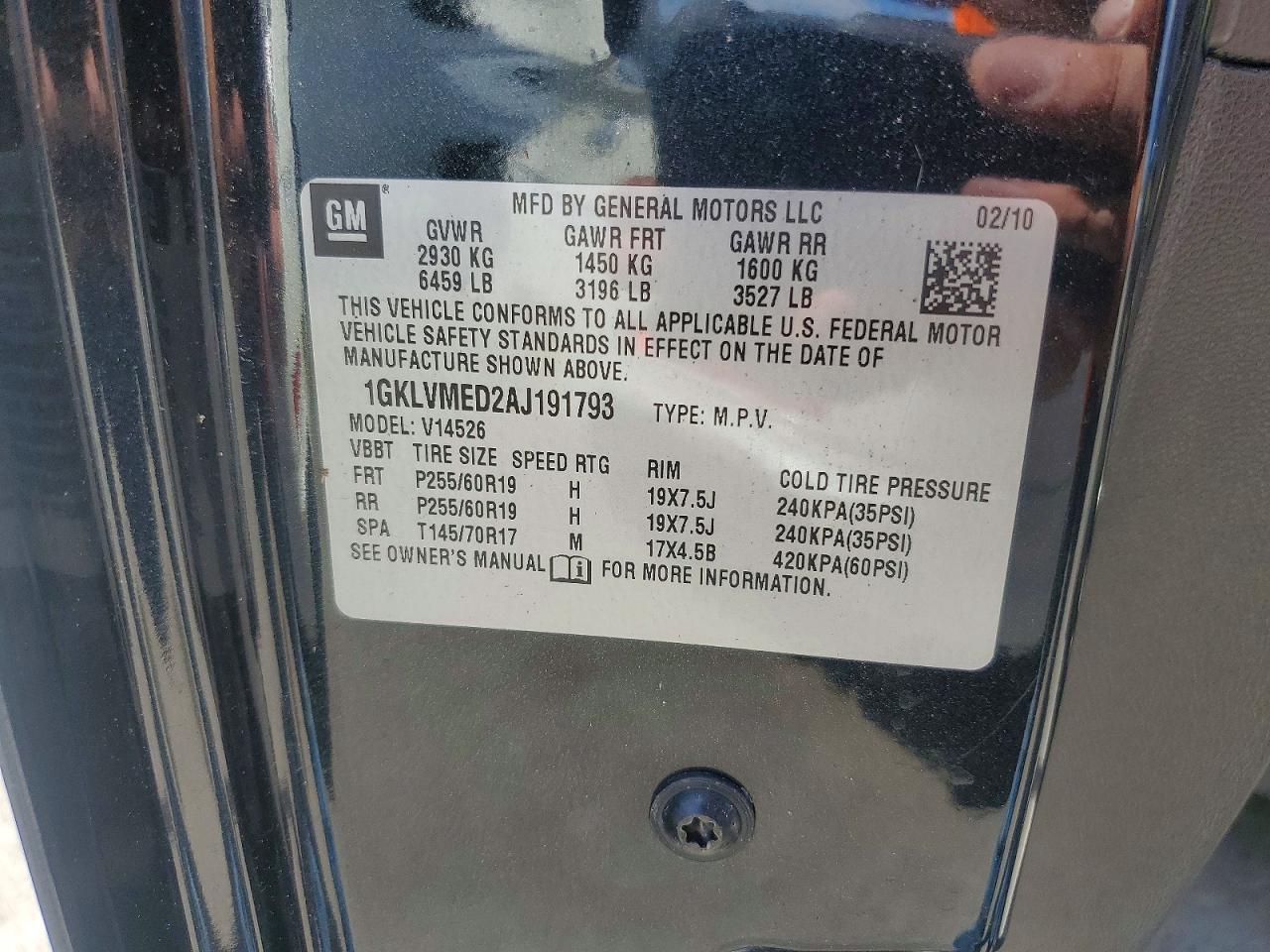 2010 Gmc Acadia Slt-1 Black vin: 1GKLVMED2AJ191793