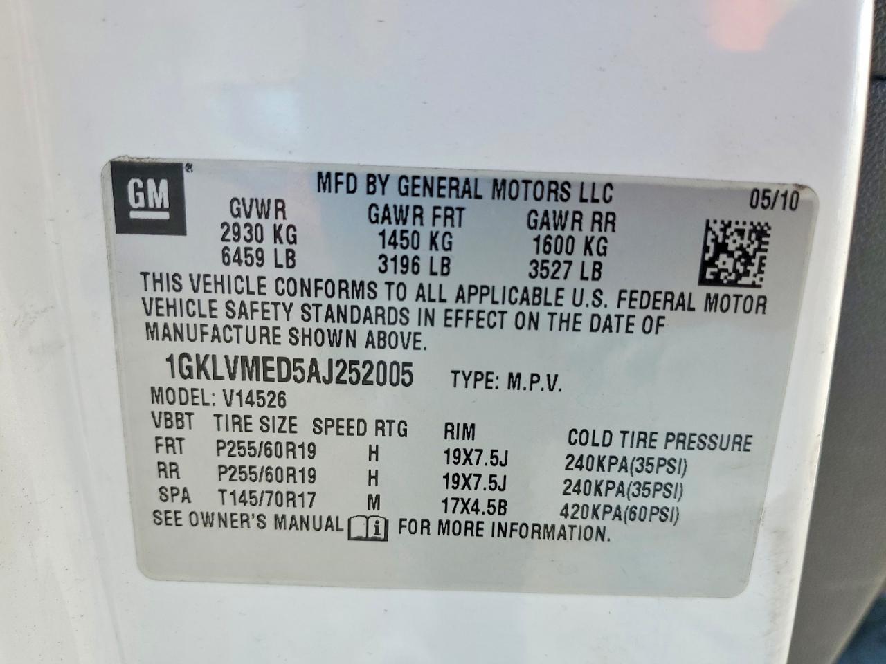 2010 Gmc Acadia Slt-1 White vin: 1GKLVMED5AJ252005