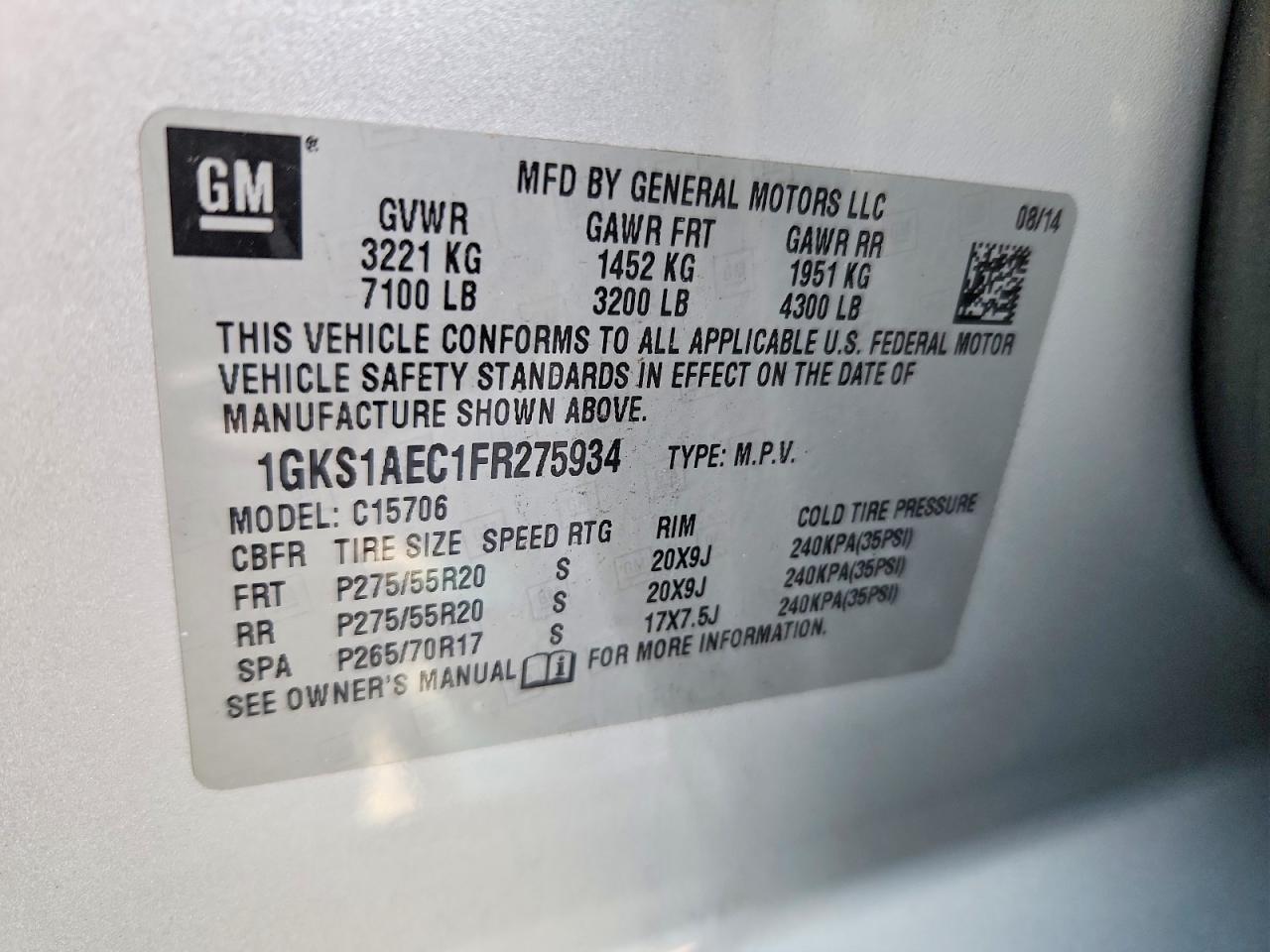2015 Gmc Yukon Sle Серый vin: 1GKS1AEC1FR275934