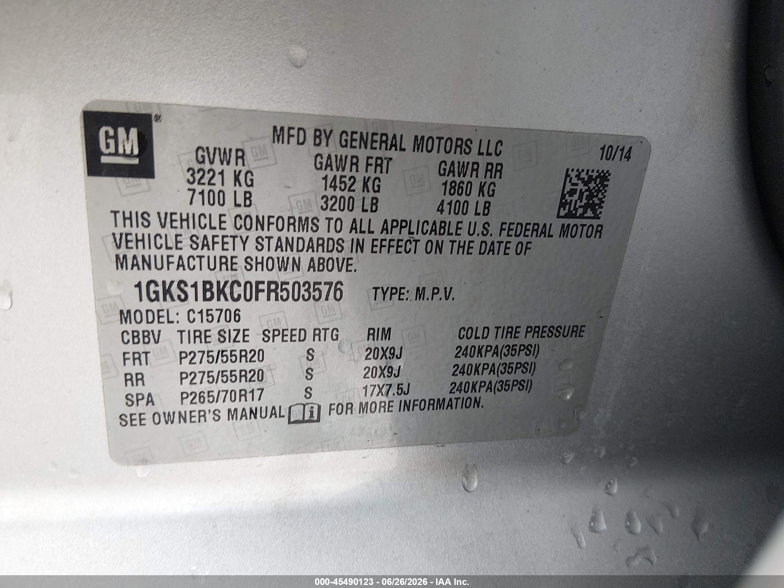 2015 Gmc Yukon Slt Silver vin: 1GKS1BKC0FR503576