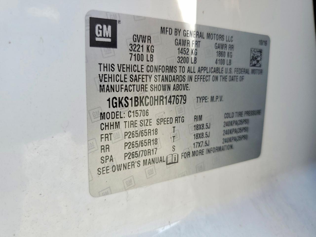 2017 Gmc Yukon Slt White vin: 1GKS1BKC0HR147679