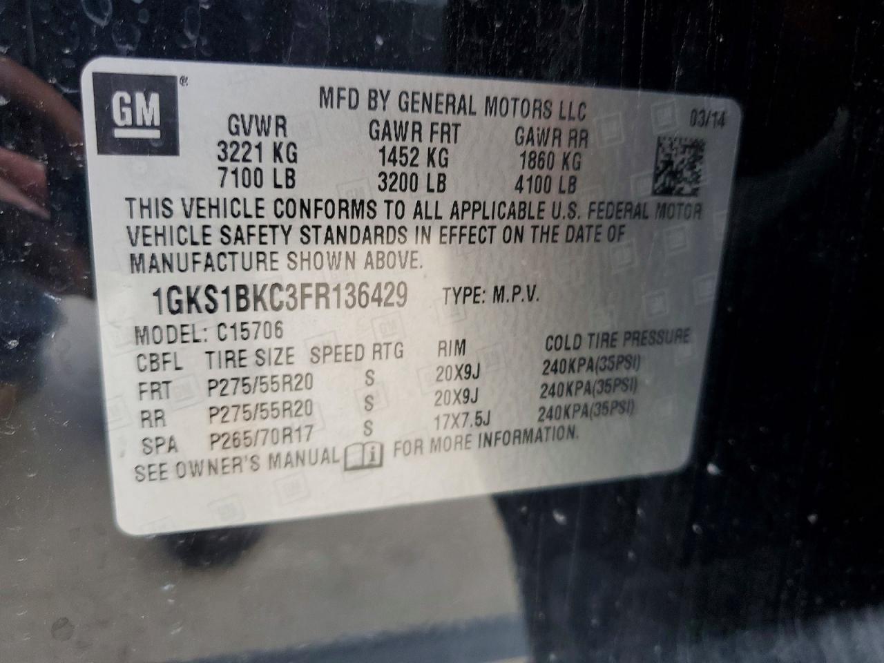 2015 Gmc Yukon Slt Черный vin: 1GKS1BKC3FR136429