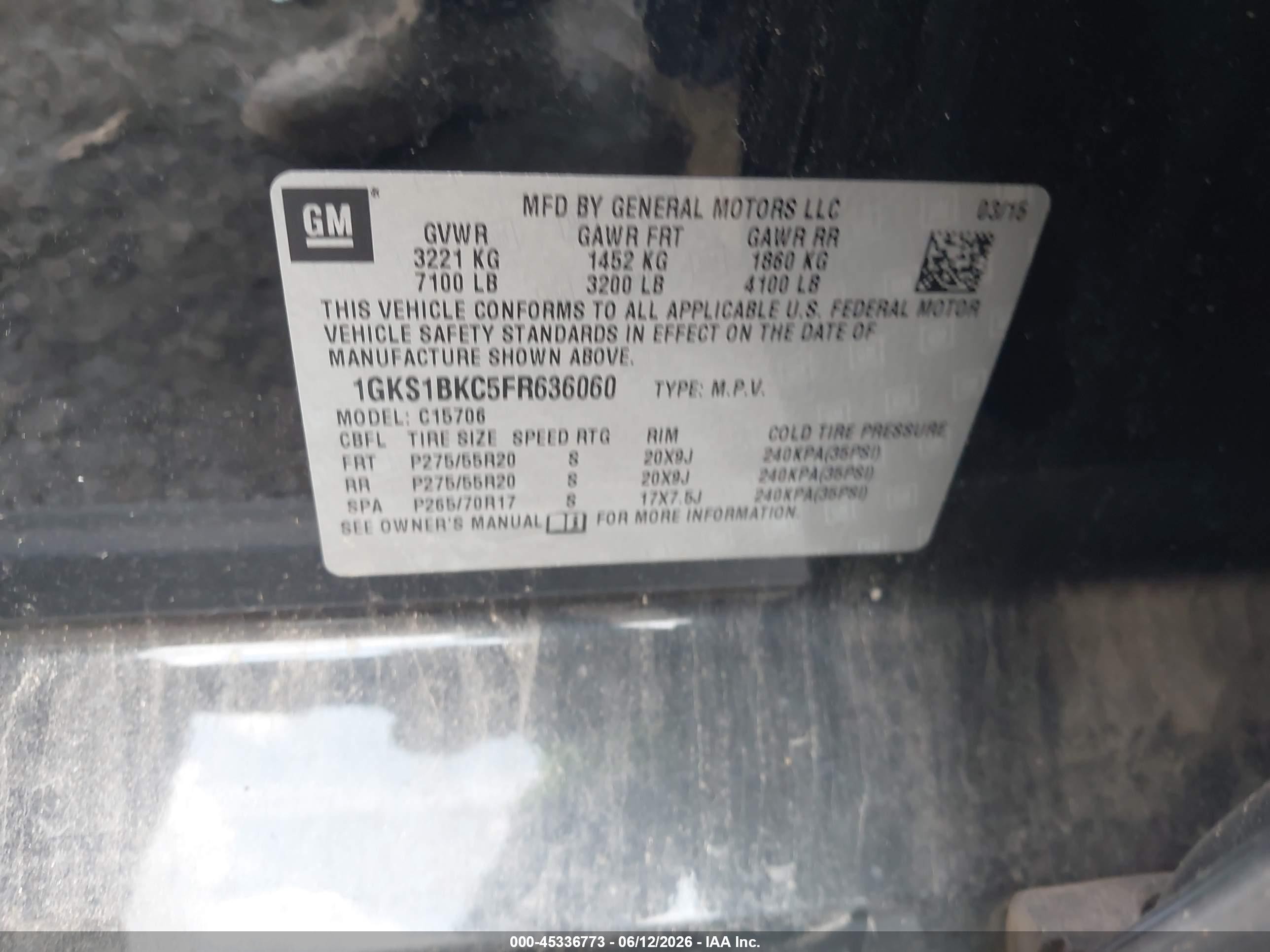 2015 Gmc Yukon Slt Черный vin: 1GKS1BKC5FR636060