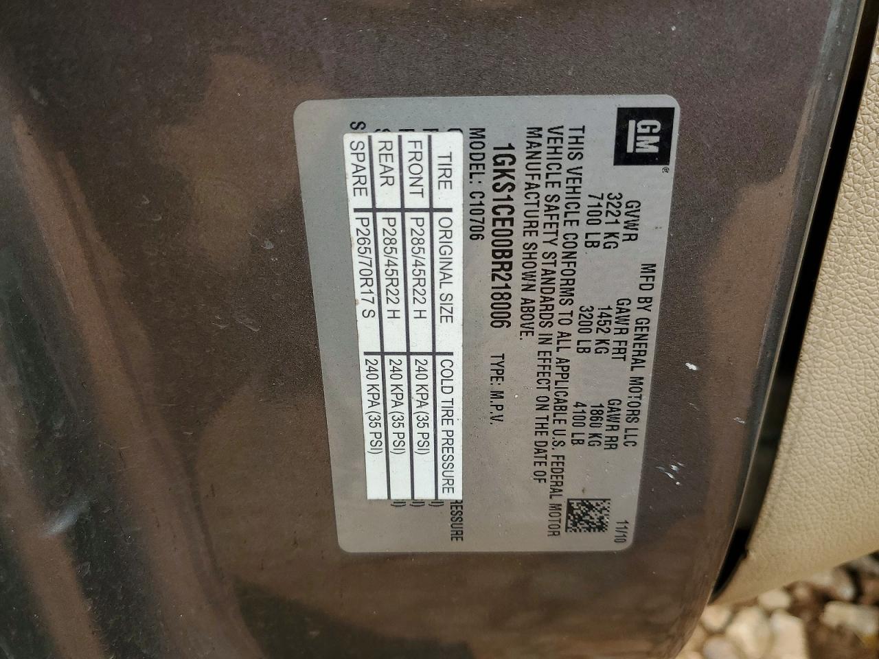 2011 Gmc Yukon Slt Tan vin: 1GKS1CE00BR218006