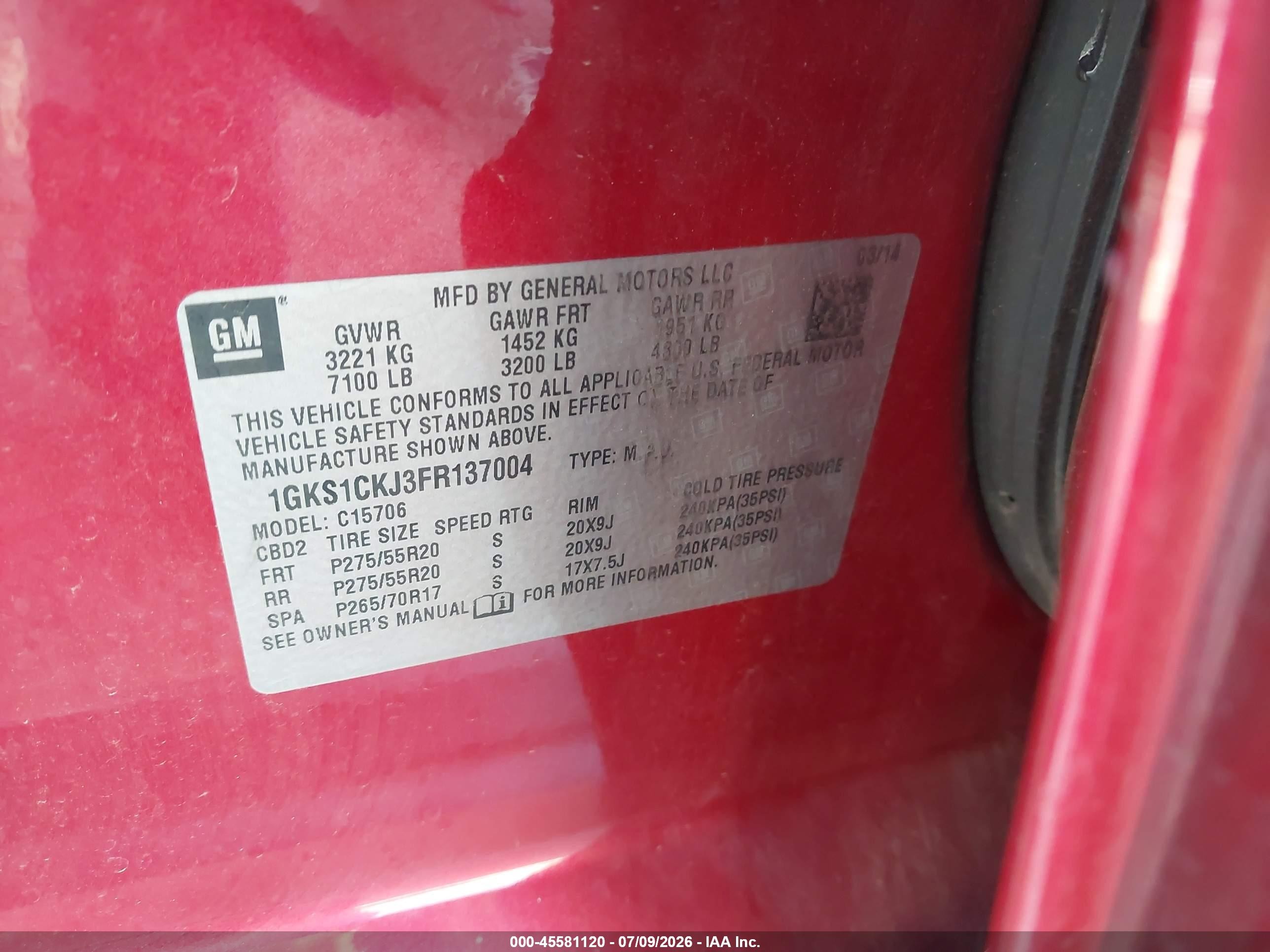 2015 Gmc Yukon Denali Красный vin: 1GKS1CKJ3FR137004