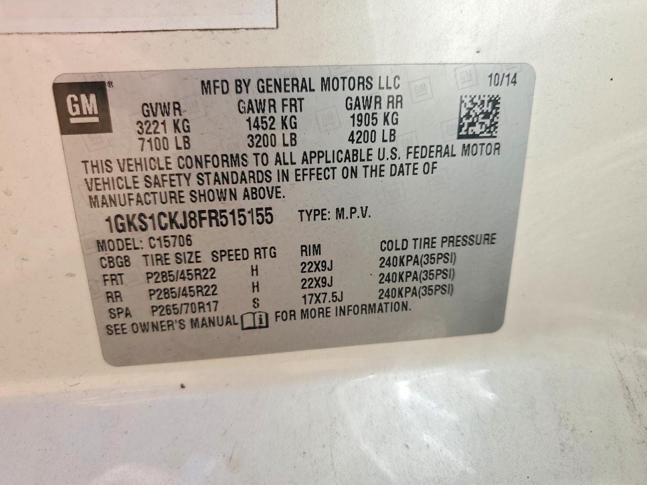2015 Gmc Yukon Denali Белый vin: 1GKS1CKJ8FR515155