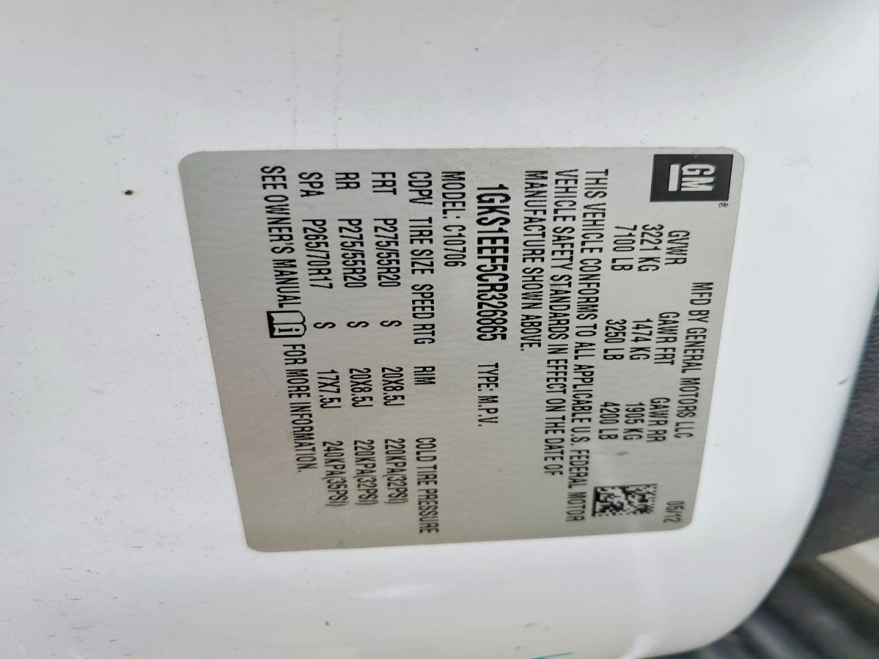 2012 Gmc Yukon Denali White vin: 1GKS1EEF5CR326865