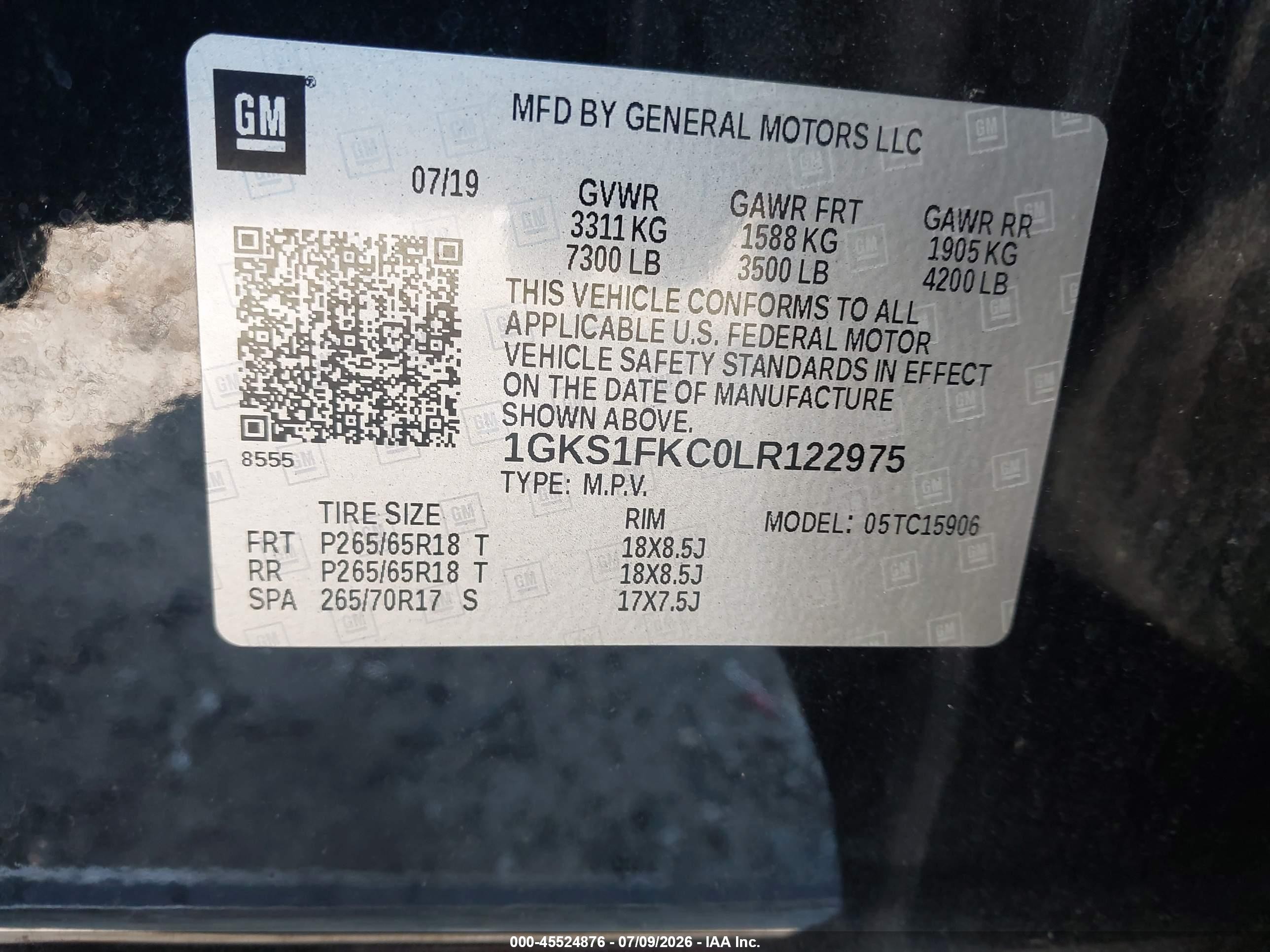 2020 Gmc Yukon Xl 2wd Sle Black vin: 1GKS1FKC0LR122975