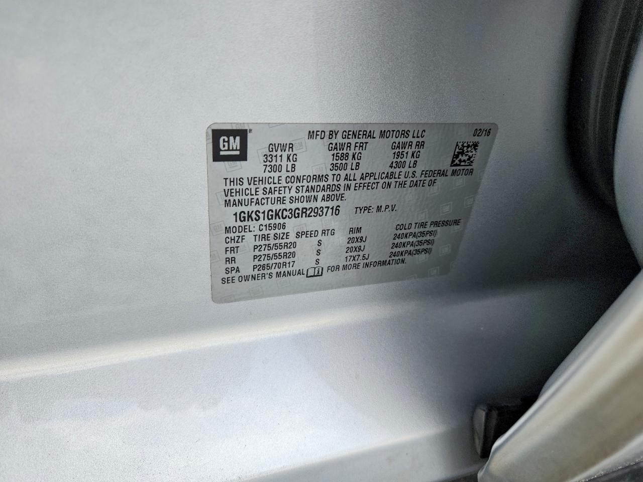 2016 Gmc Yukon Xl C1500 Slt Серый vin: 1GKS1GKC3GR293716