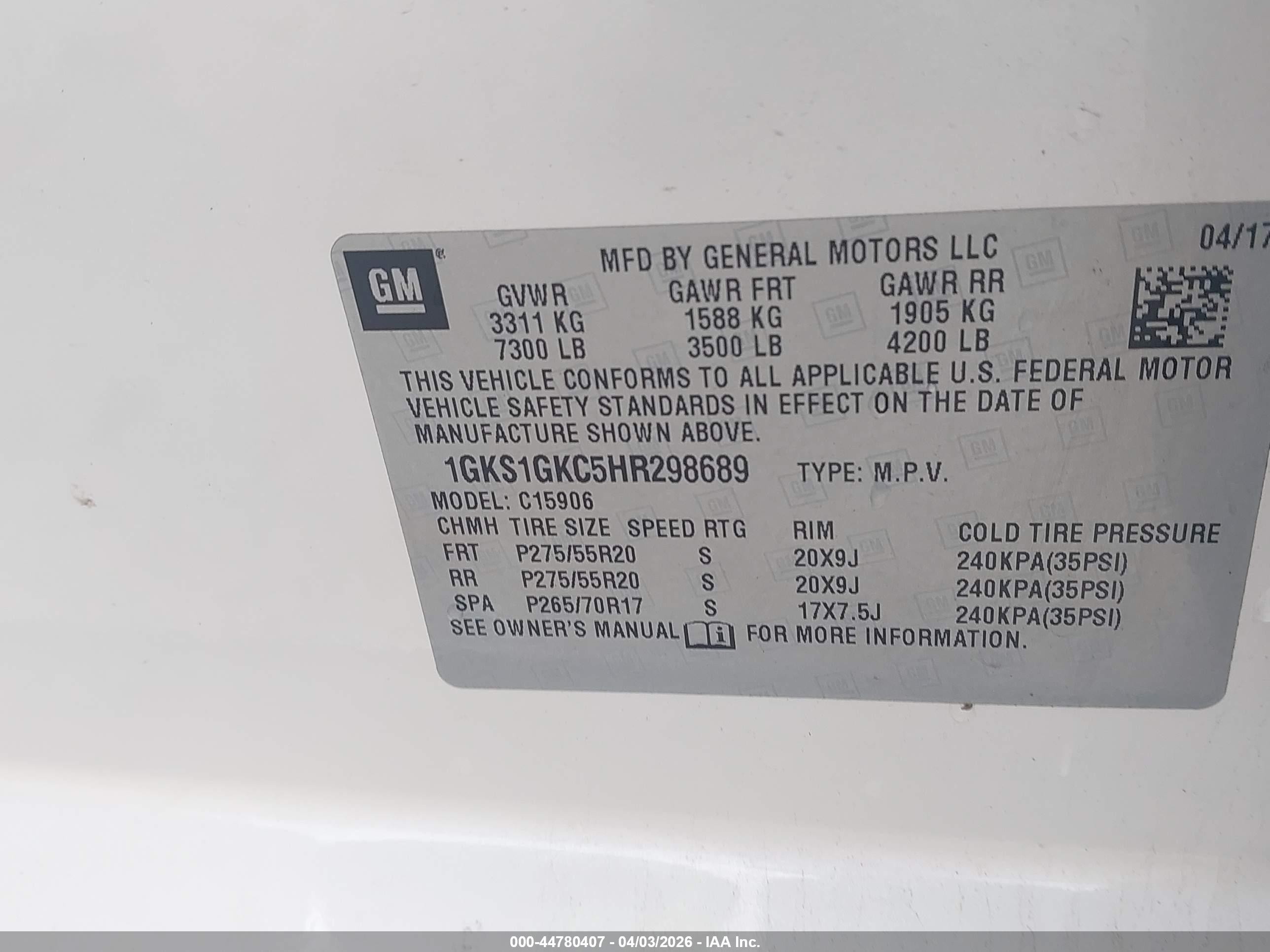 2017 Gmc Yukon Xl Slt Белый vin: 1GKS1GKC5HR298689