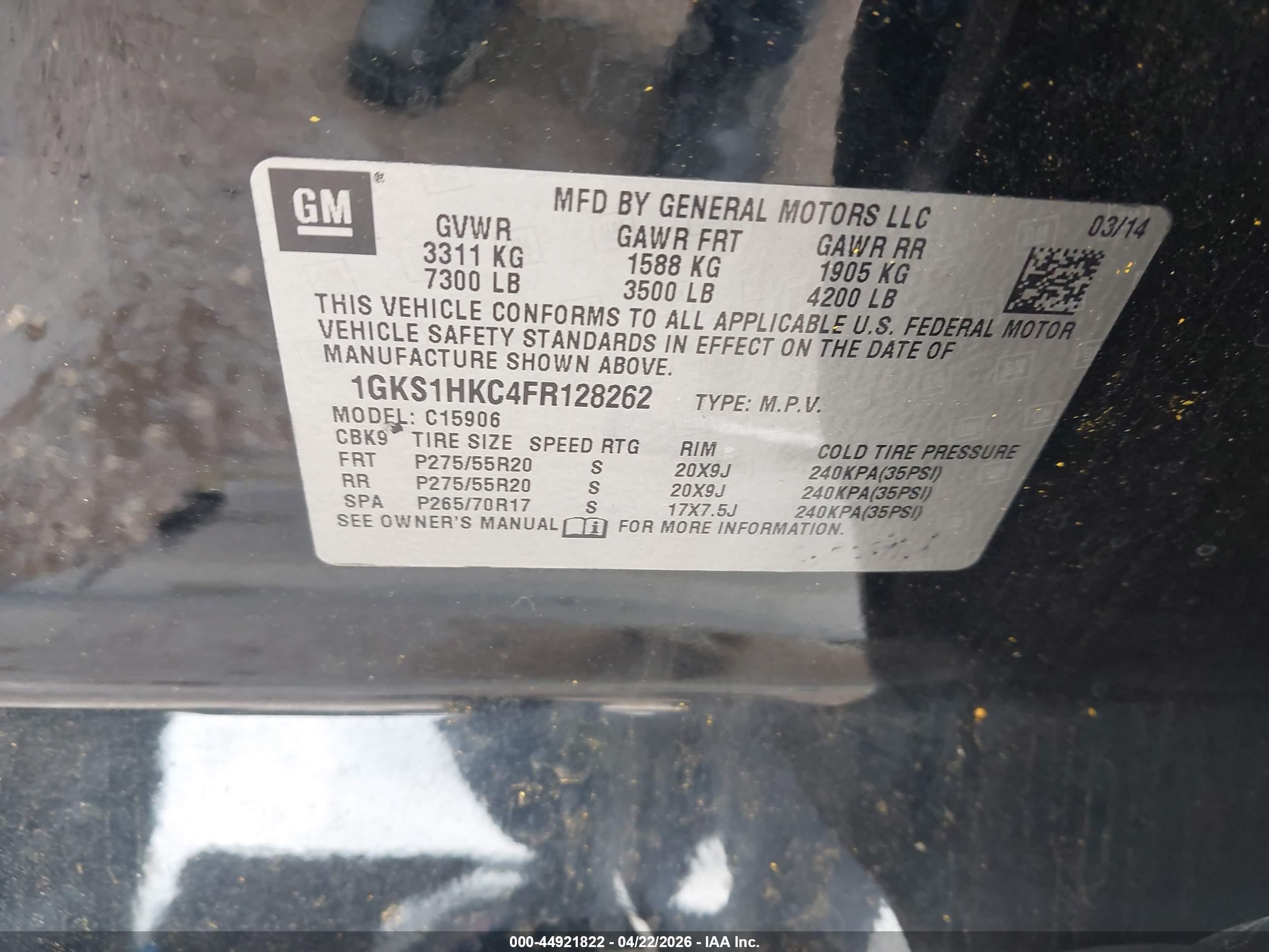 2015 Gmc Yukon Xl 1500 Slt Black vin: 1GKS1HKC4FR128262