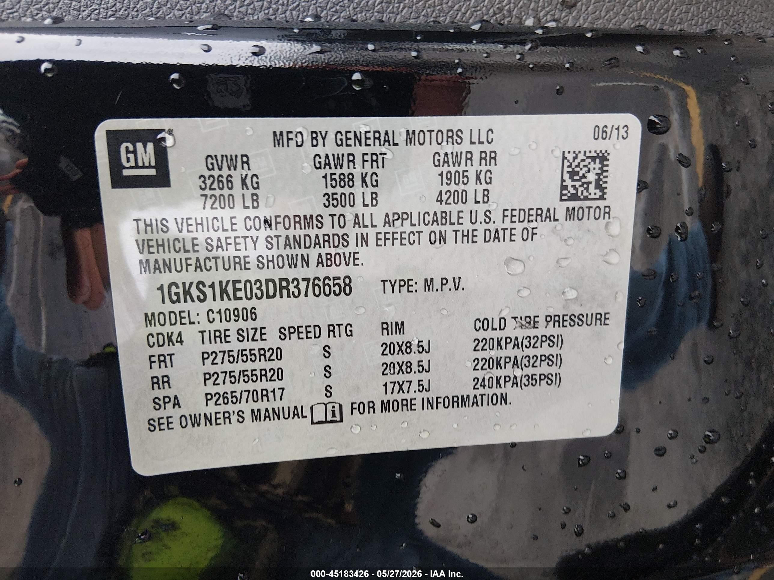 2013 Gmc Yukon Xl 1500 Slt Black vin: 1GKS1KE03DR376658