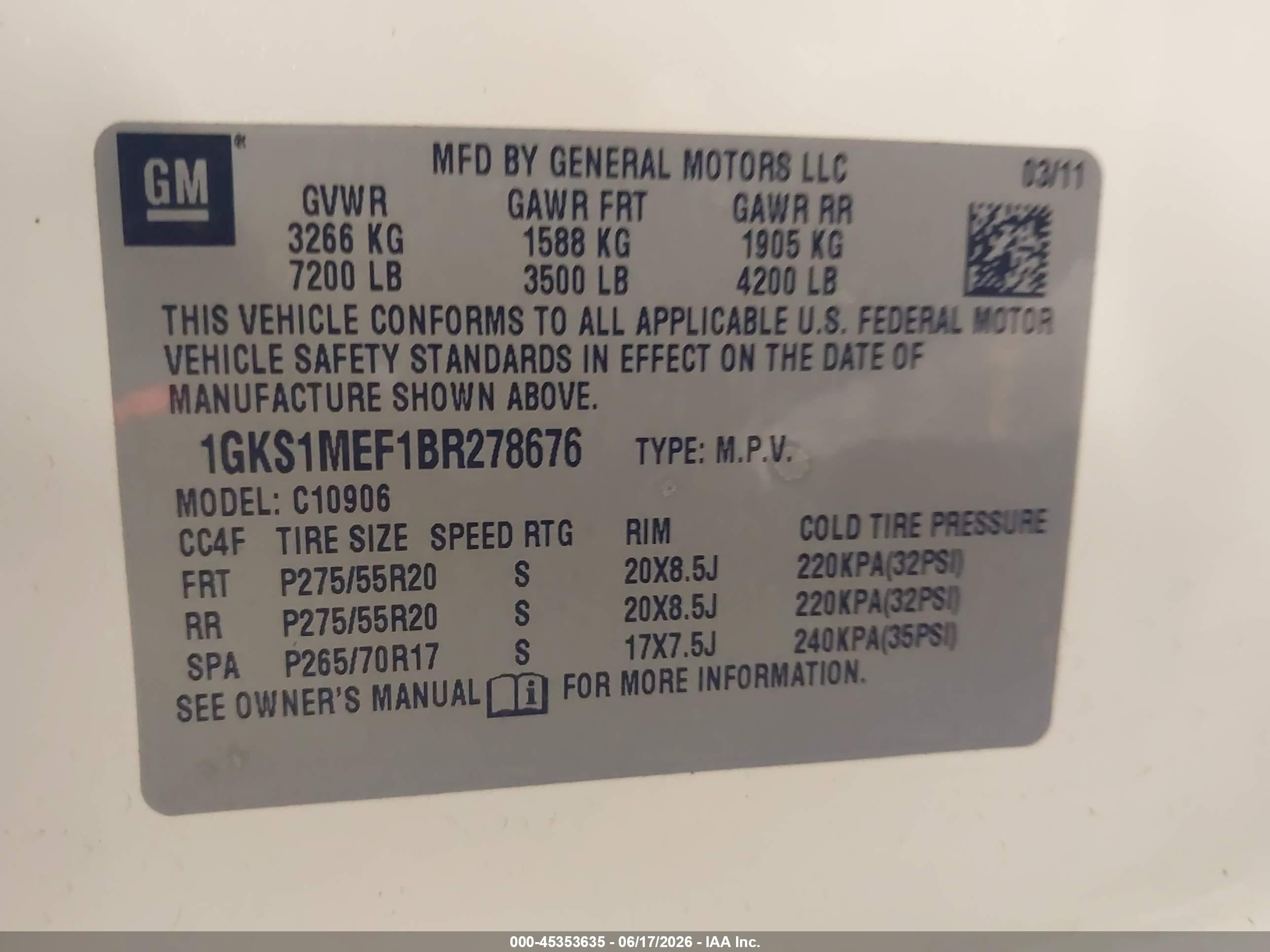 2011 Gmc Yukon Xl 1500 Denali Cream vin: 1GKS1MEF1BR278676