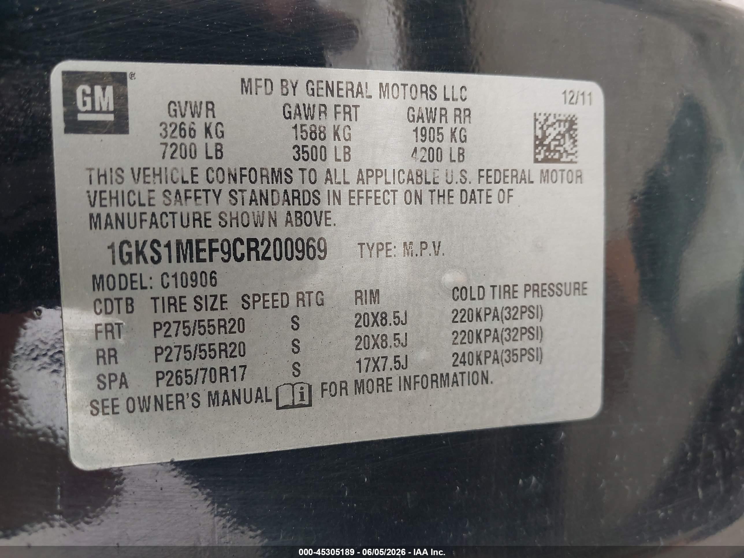 2012 Gmc Yukon Xl 1500 Denali Black vin: 1GKS1MEF9CR200969