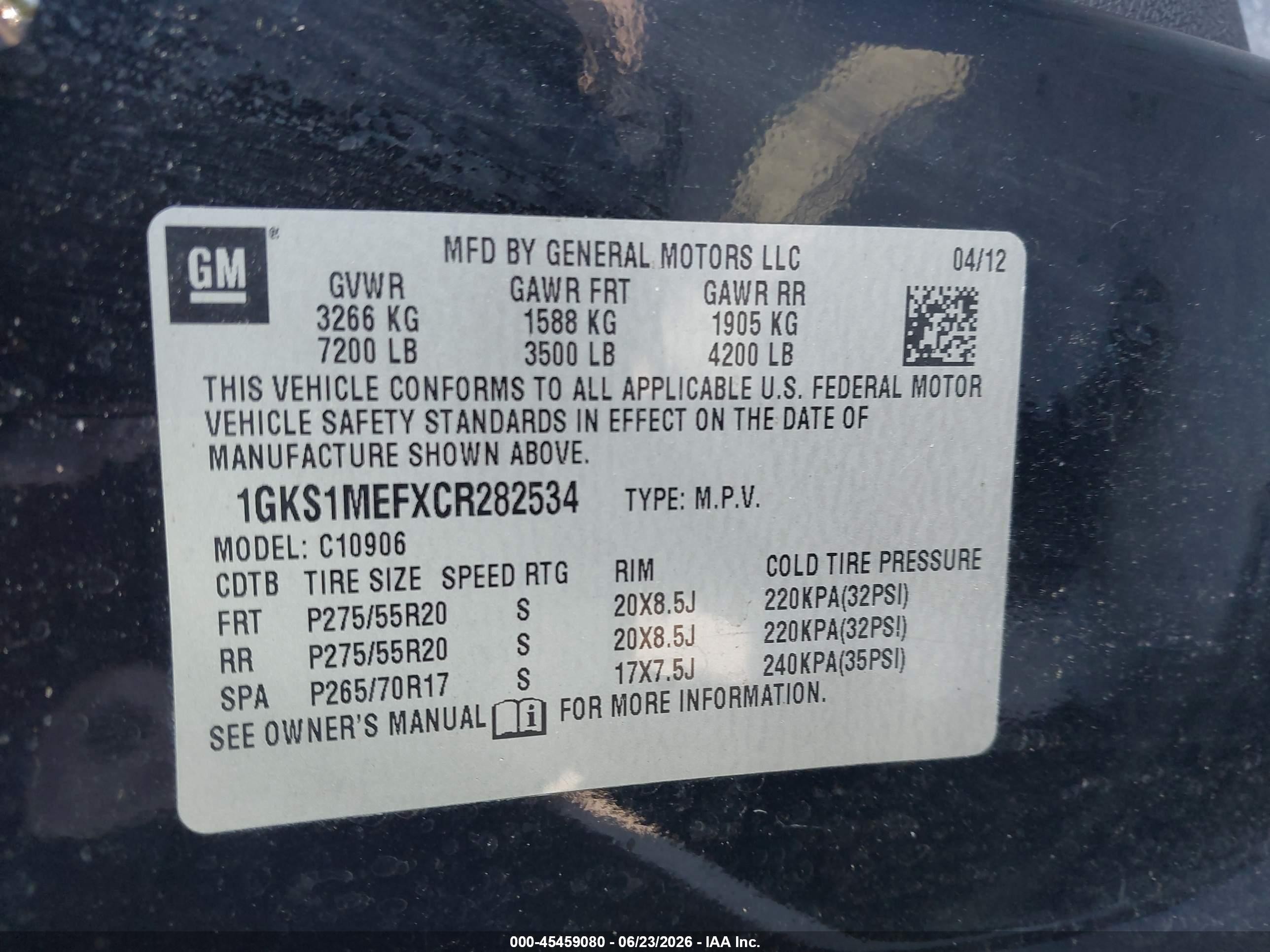 2012 Gmc Yukon Xl 1500 Denali Black vin: 1GKS1MEFXCR282534