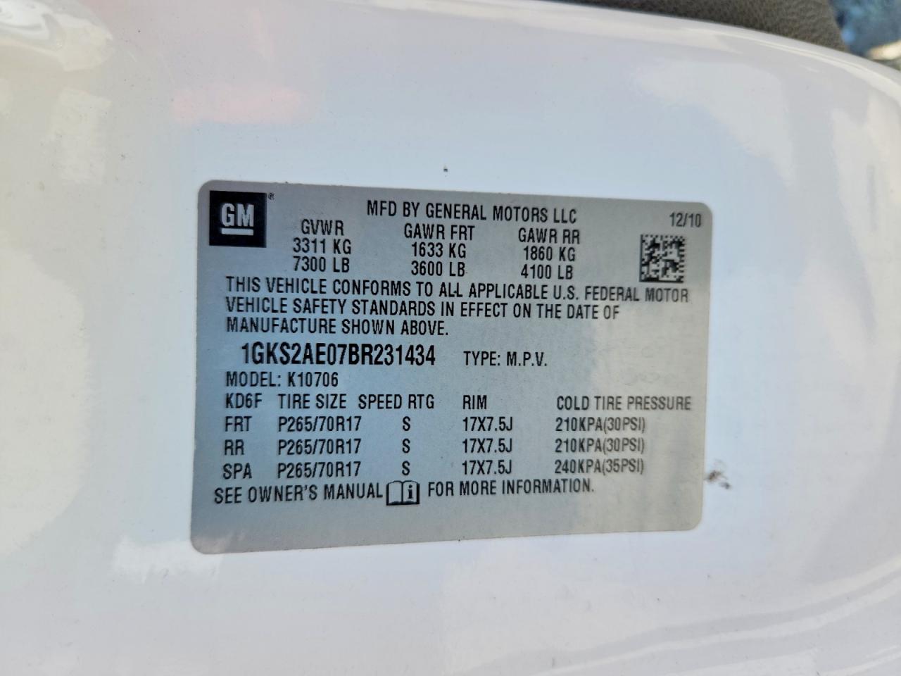 2011 Gmc Yukon Sle White vin: 1GKS2AE07BR231434
