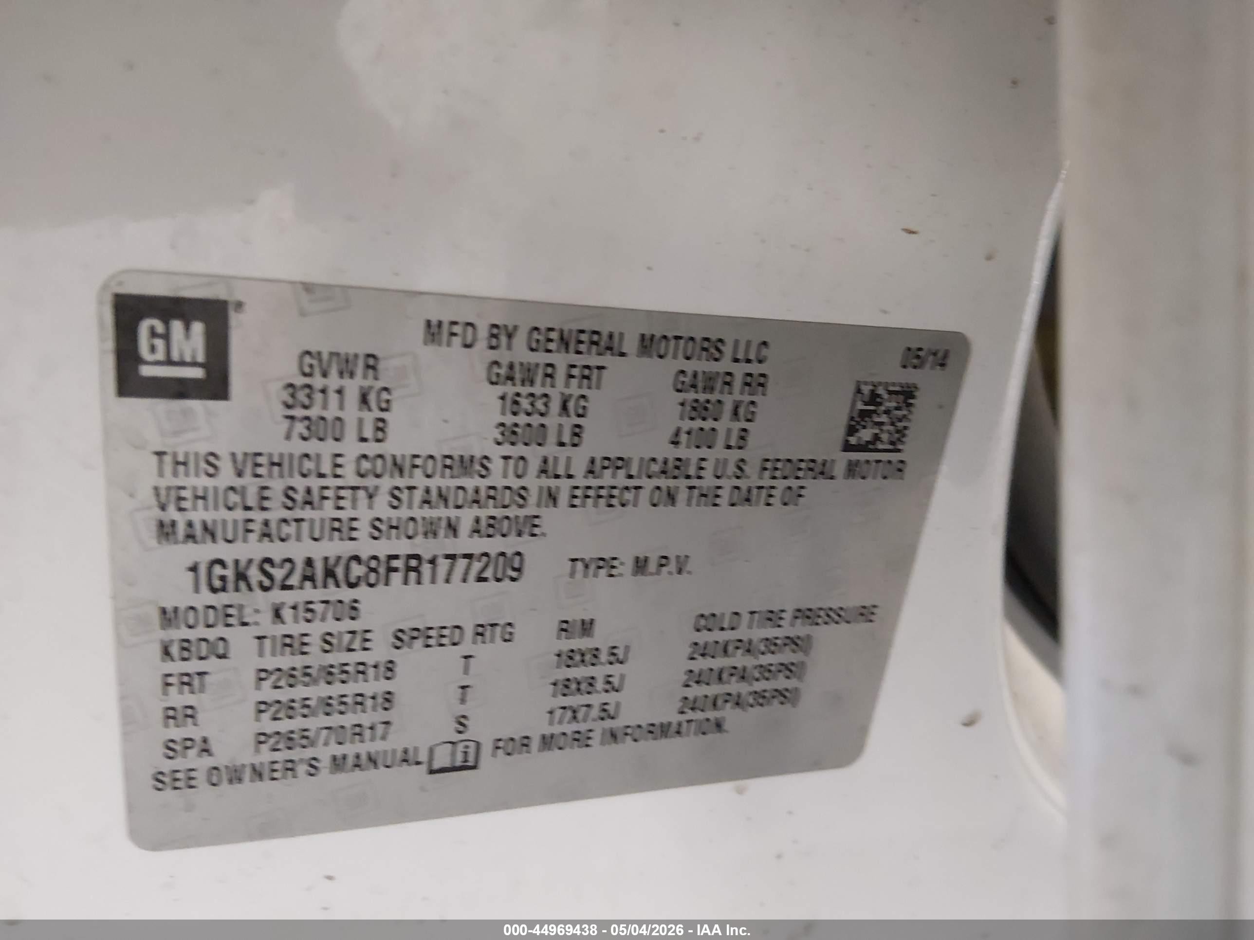 2015 Gmc Yukon Sle White vin: 1GKS2AKC8FR177209