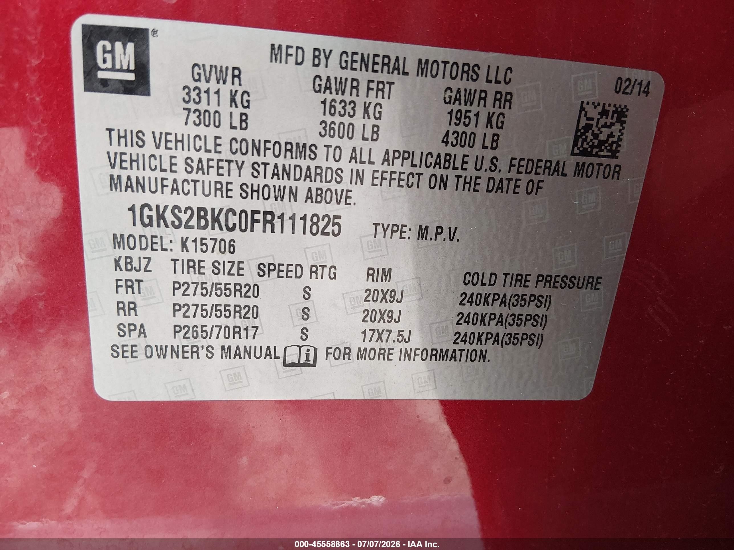2015 Gmc Yukon Slt Red vin: 1GKS2BKC0FR111825