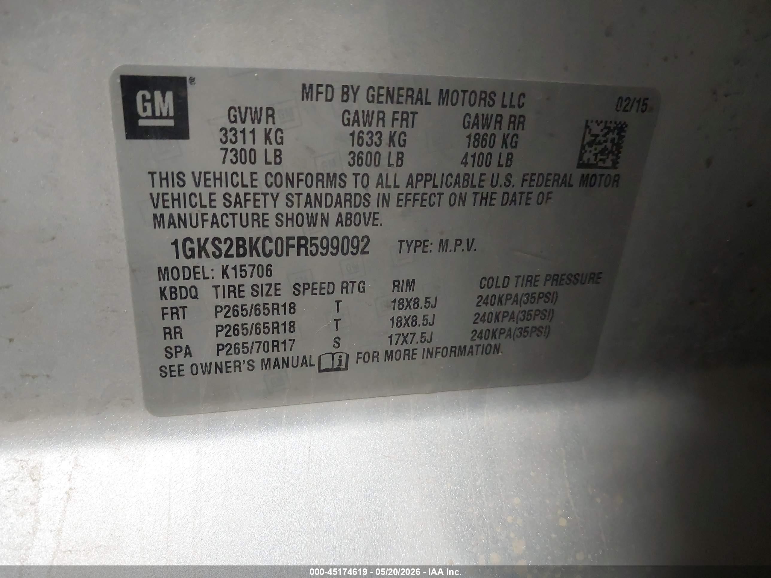 2015 Gmc Yukon Slt Silver vin: 1GKS2BKC0FR599092