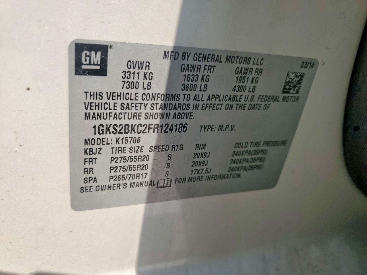2015 Gmc Yukon Slt Cream vin: 1GKS2BKC2FR124186