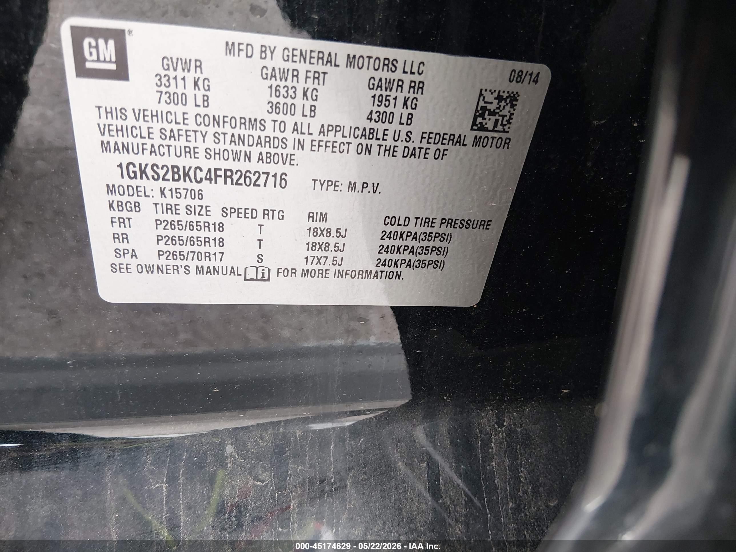 2015 Gmc Yukon Slt Черный vin: 1GKS2BKC4FR262716