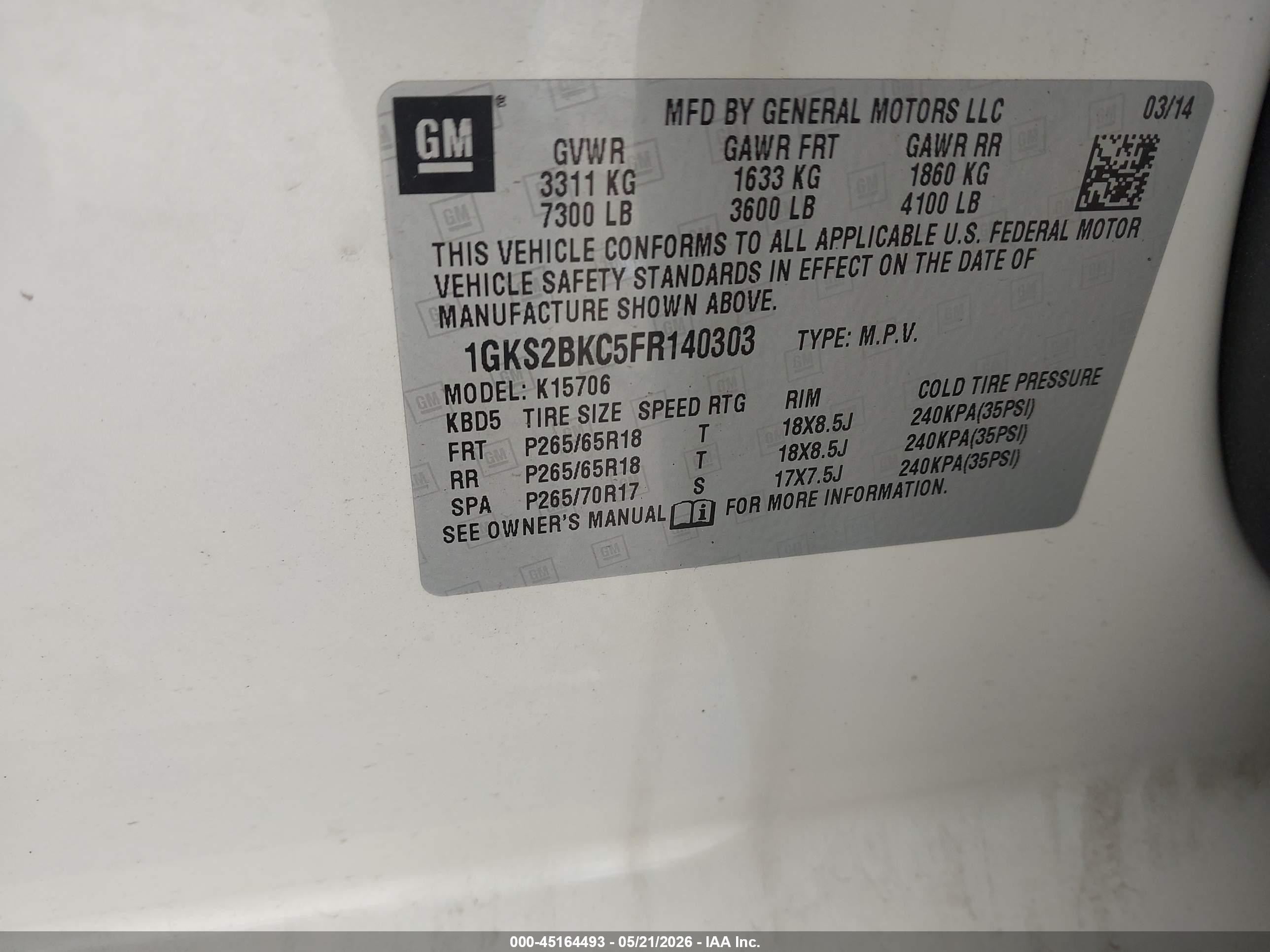 2015 Gmc Yukon Slt Белый vin: 1GKS2BKC5FR140303