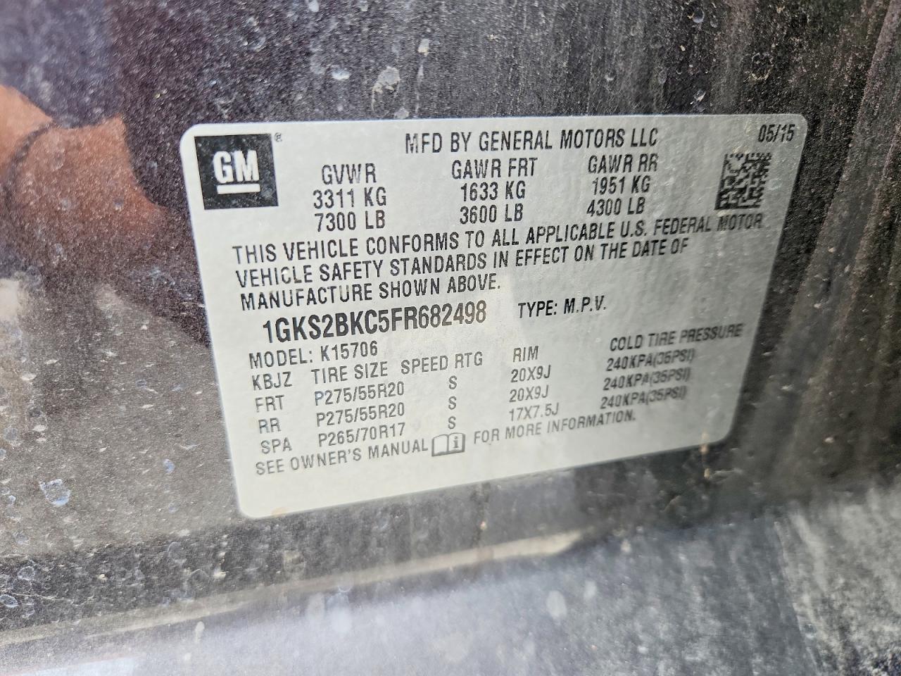 2015 Gmc Yukon Slt Charcoal vin: 1GKS2BKC5FR682498