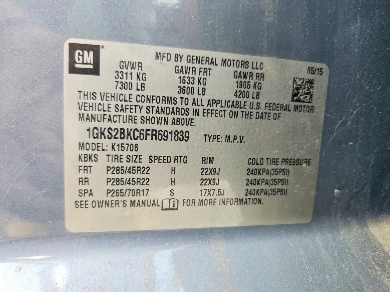 2015 Gmc Yukon Slt Gray vin: 1GKS2BKC6FR691839