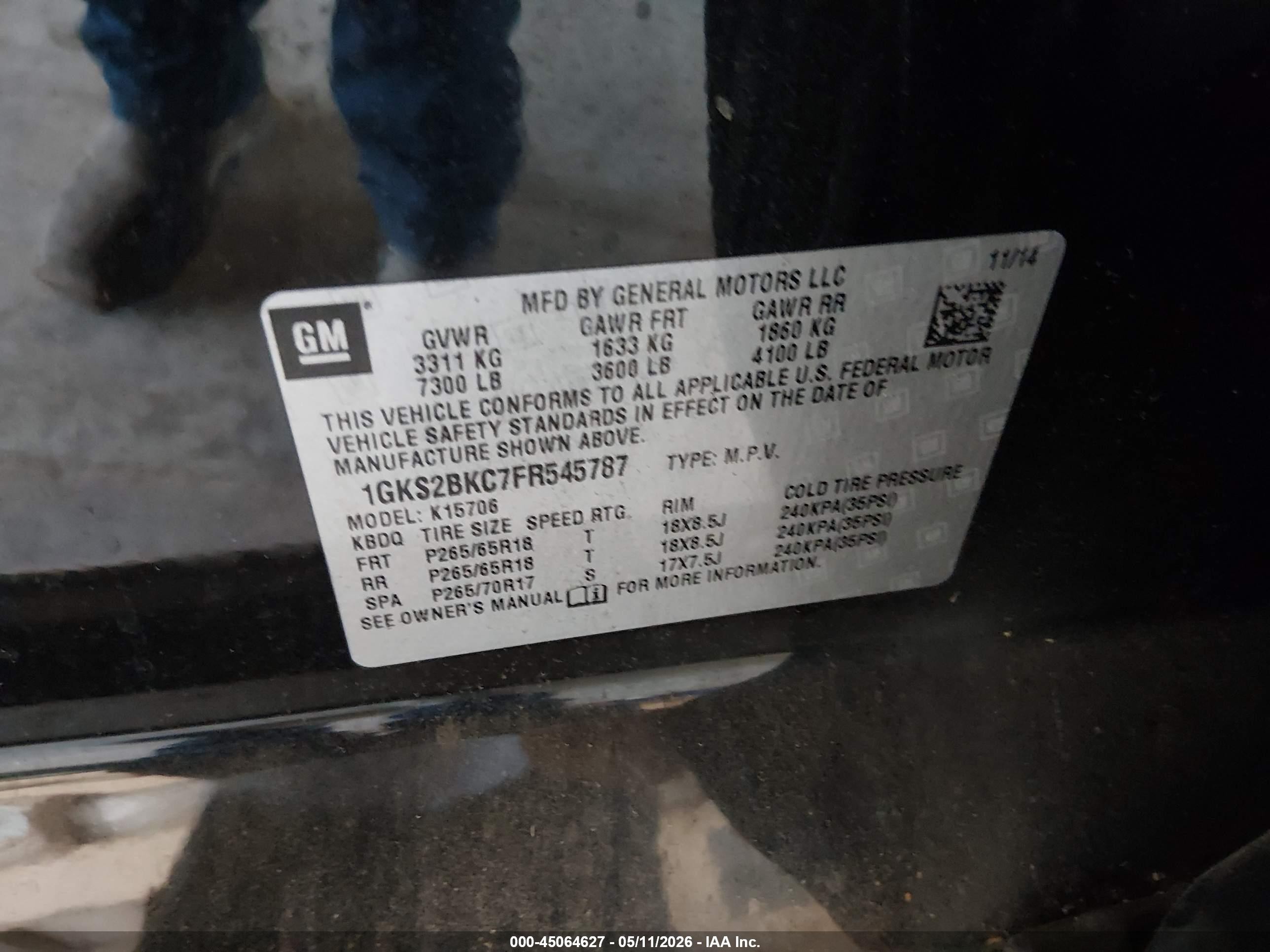 2015 Gmc Yukon Slt Черный vin: 1GKS2BKC7FR545787