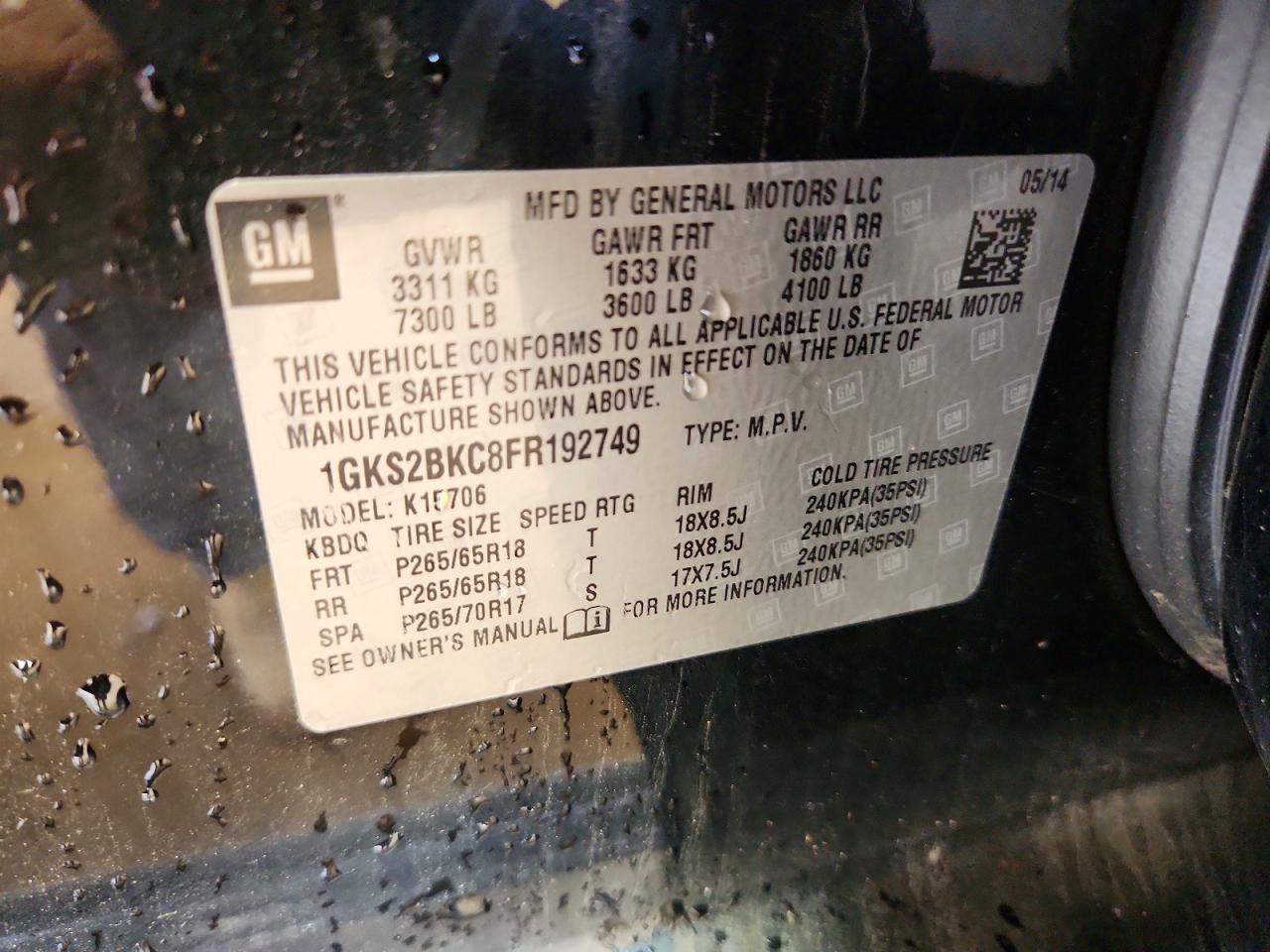 2015 Gmc Yukon Slt Черный vin: 1GKS2BKC8FR192749