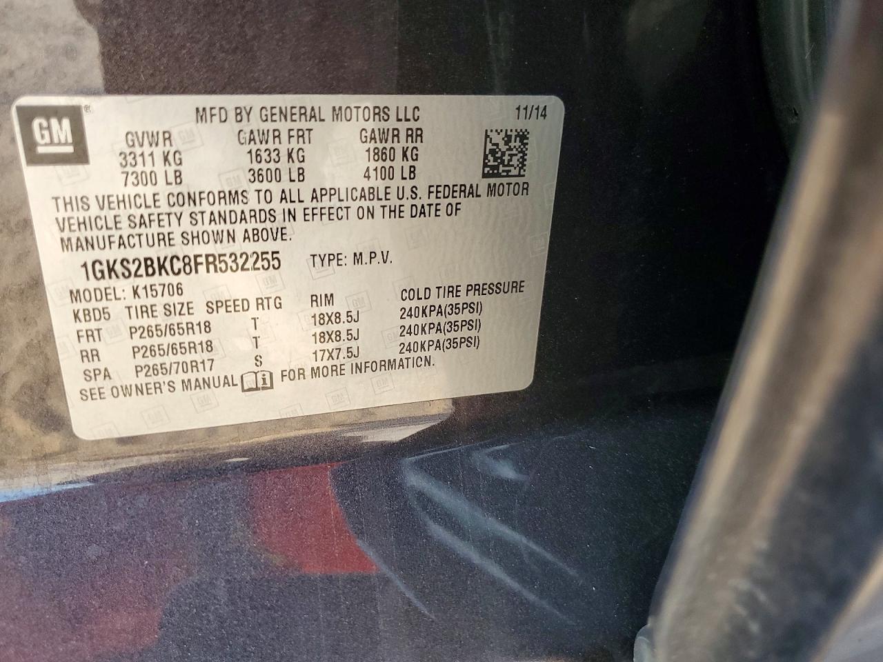 2015 Gmc Yukon Slt Серый vin: 1GKS2BKC8FR532255