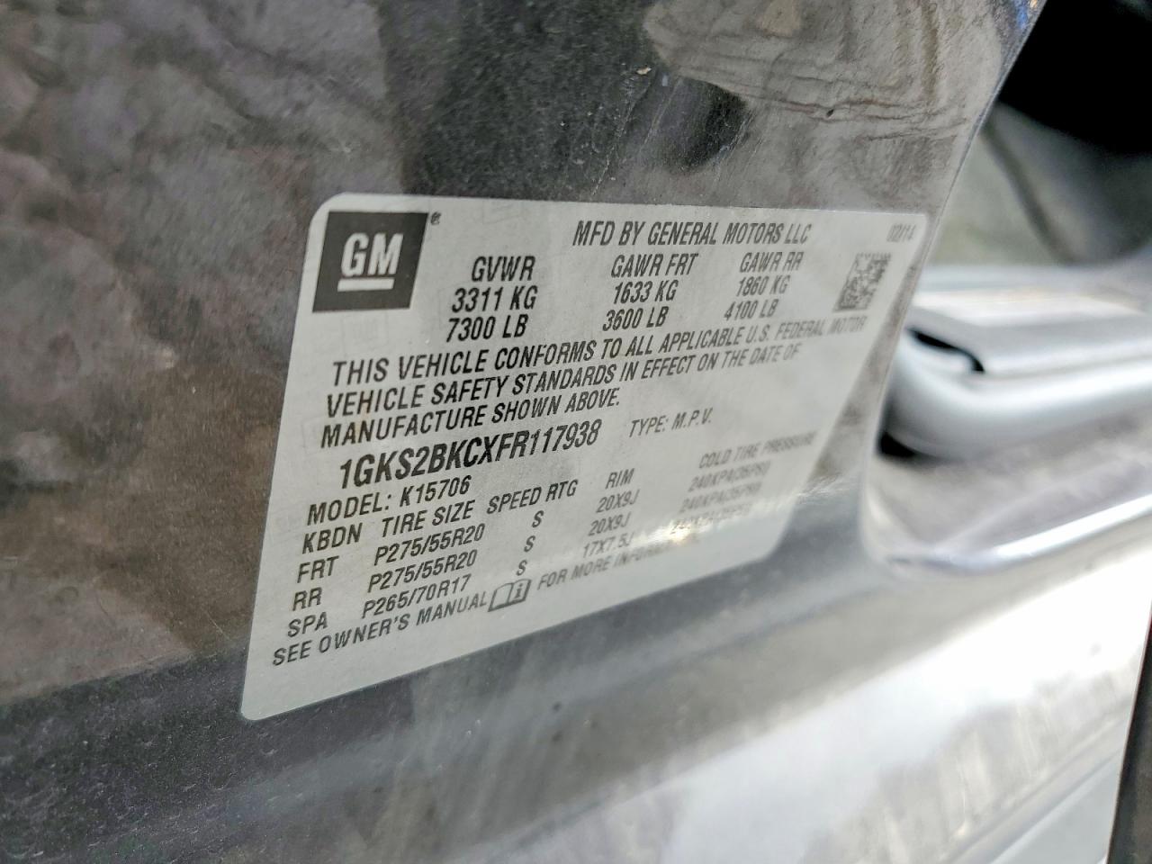 2015 Gmc Yukon Slt Gray vin: 1GKS2BKCXFR117938