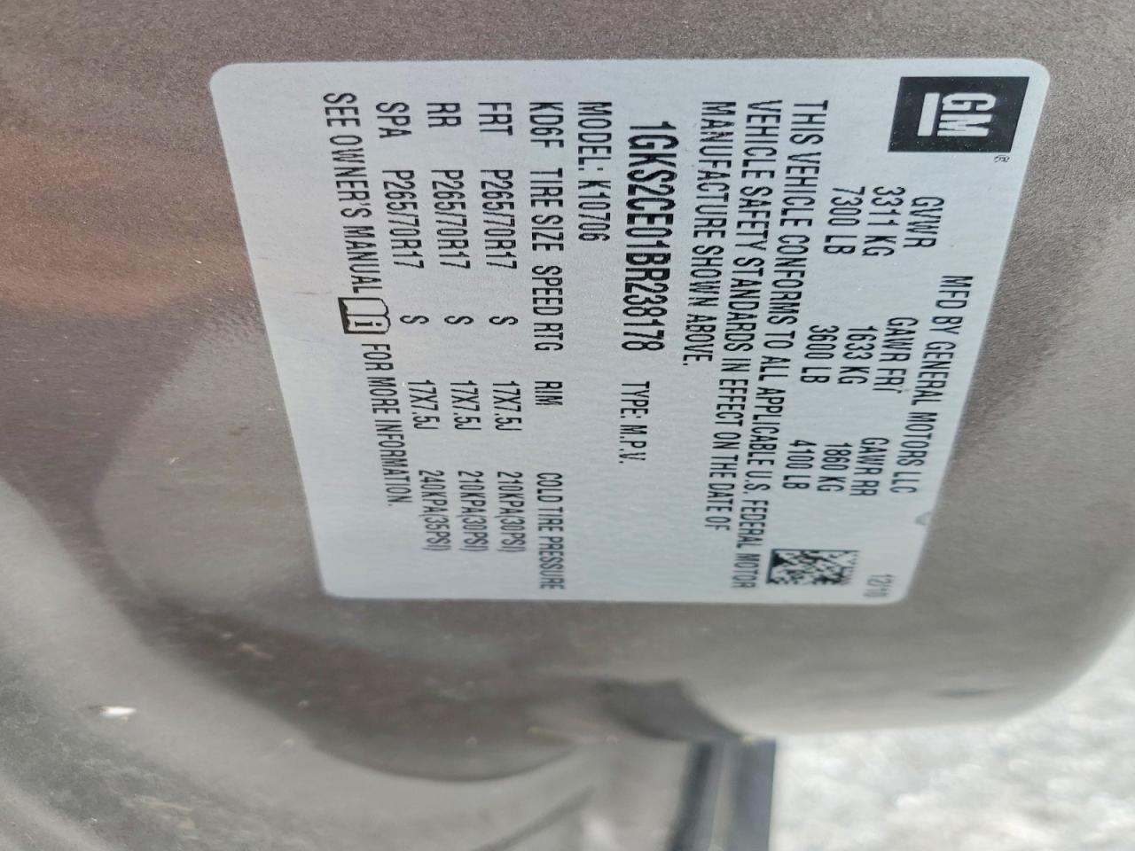 2011 Gmc Yukon Slt Серый vin: 1GKS2CE01BR238178