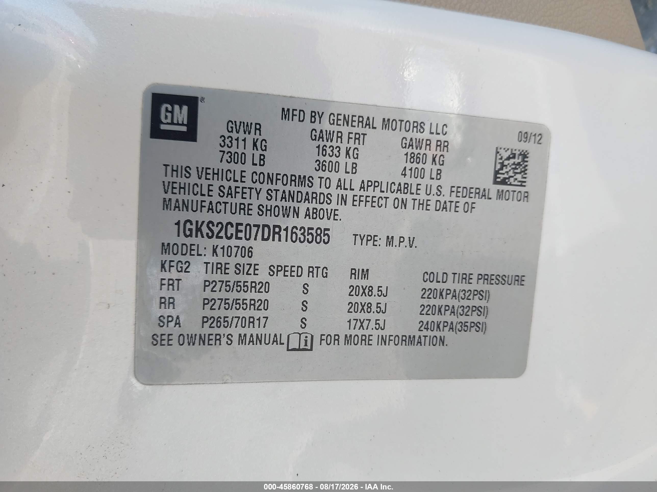 2013 Gmc Yukon Slt Champagne vin: 1GKS2CE07DR163585