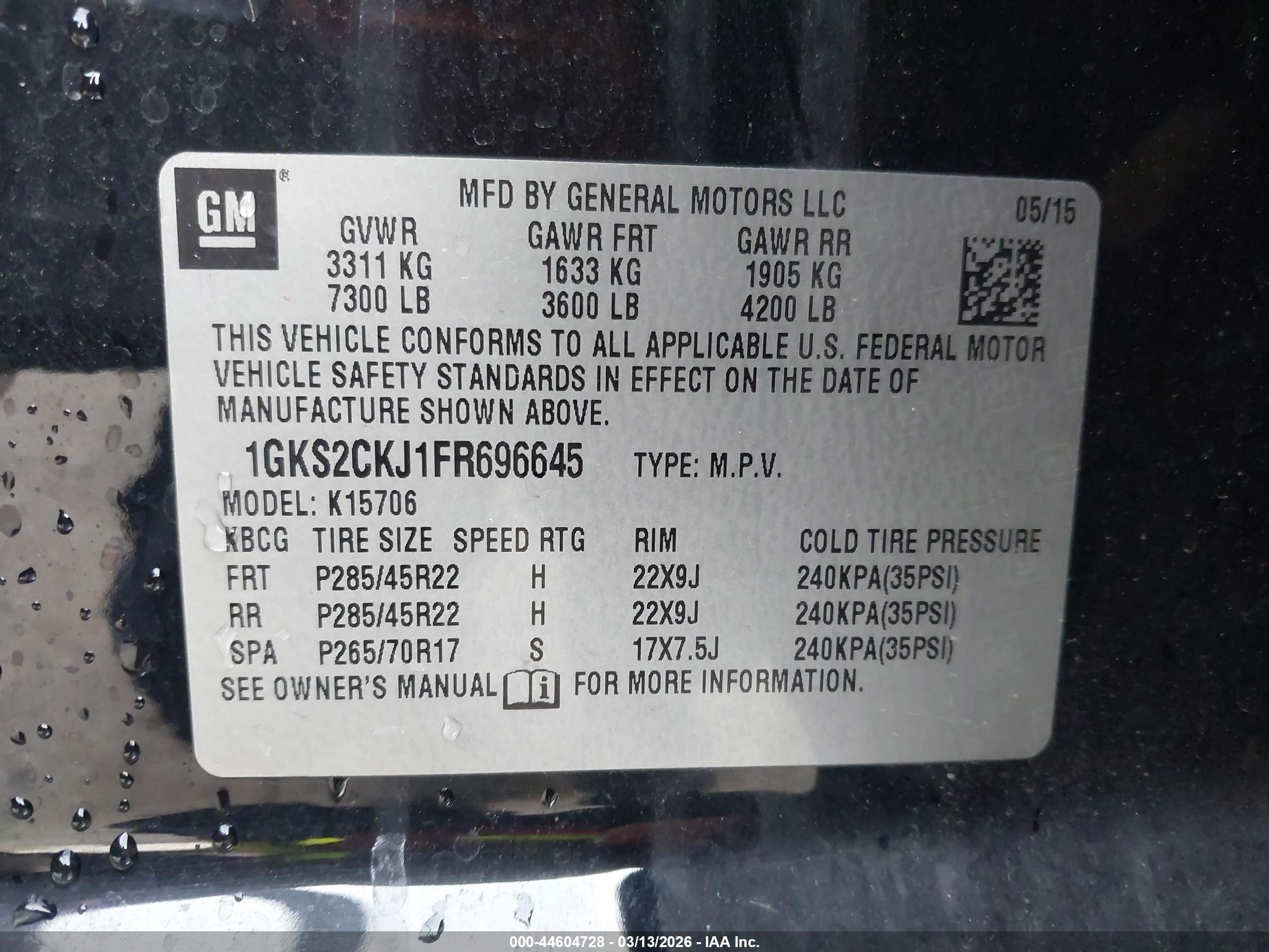 2015 Gmc Yukon Denali Black vin: 1GKS2CKJ1FR696645